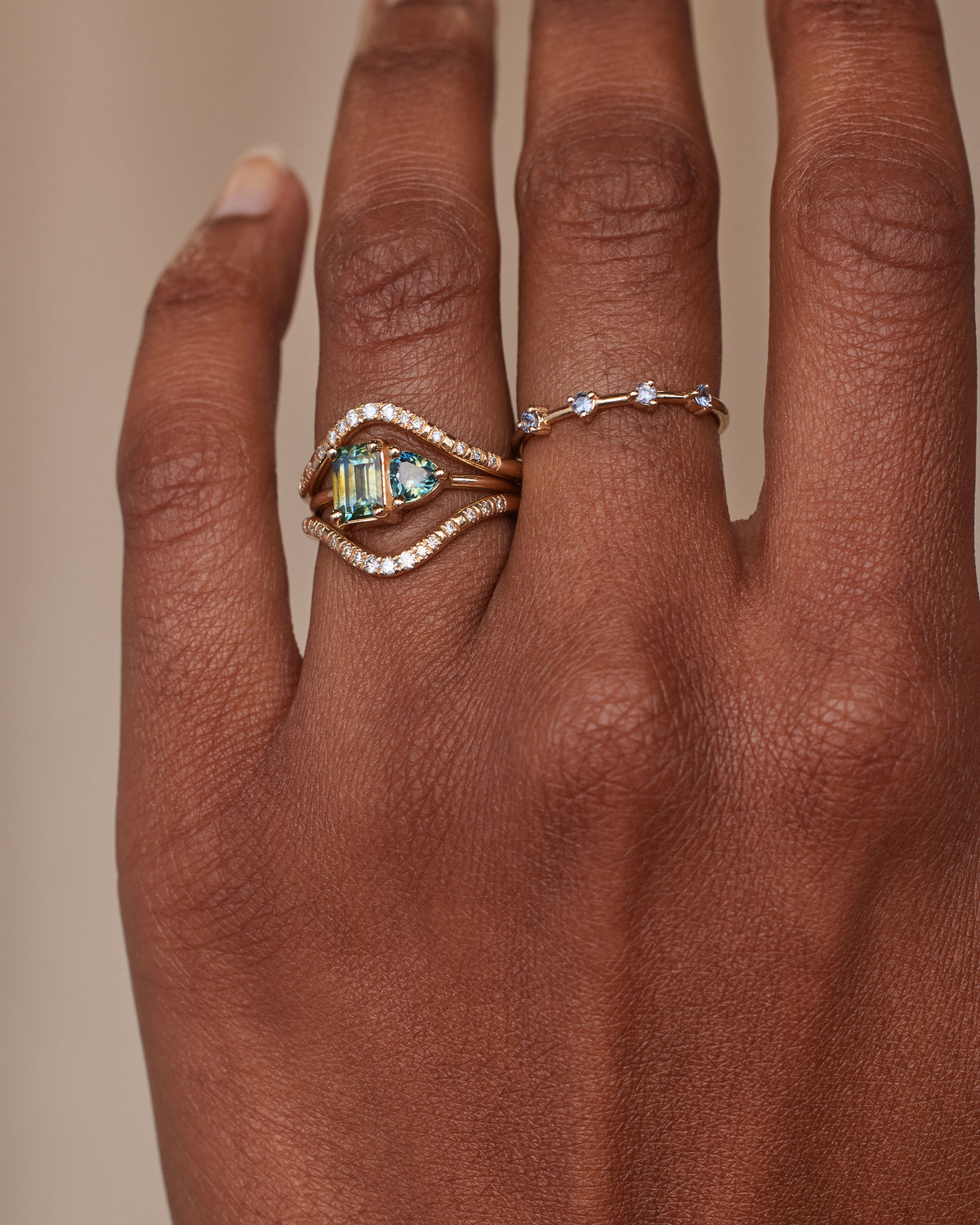Emerald and Trillion Cut Sapphire Mosaic Ring No. 42