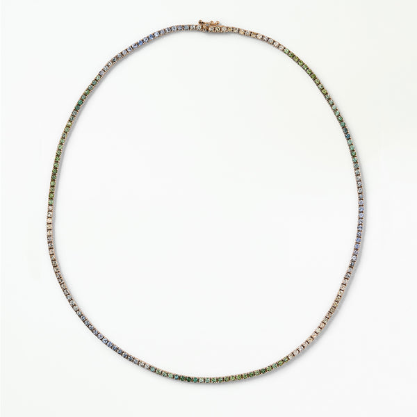 Gradient Sapphire and Tourmaline Tennis Necklace