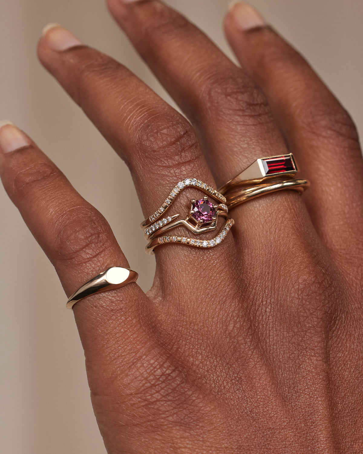 Hexagon Cut Garnet Nestled Ring No. 7