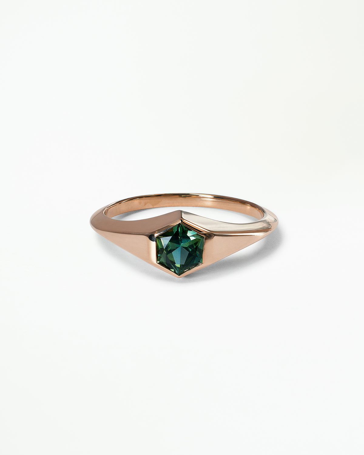 Hexagon Cut Green Sapphire Signet Ring No. 17