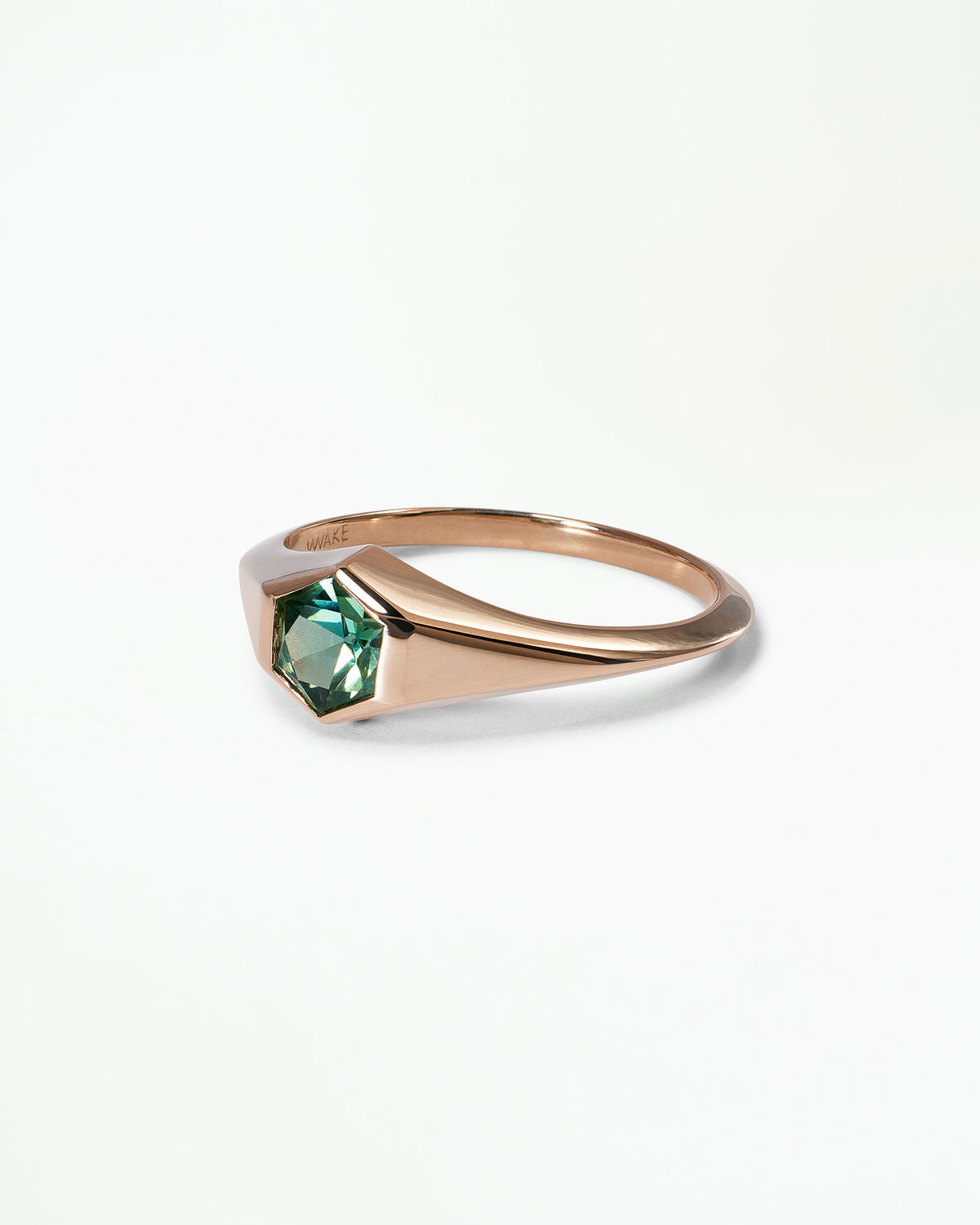 Hexagon Cut Green Sapphire Signet Ring No. 17