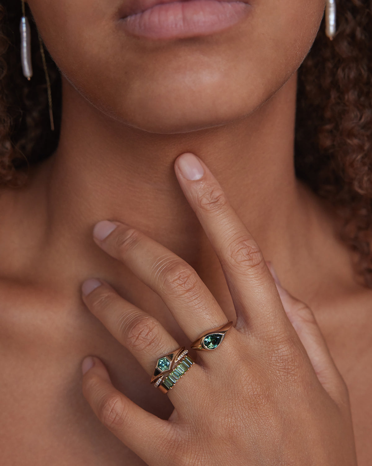 Hexagon Cut Green Sapphire Signet Ring No. 17