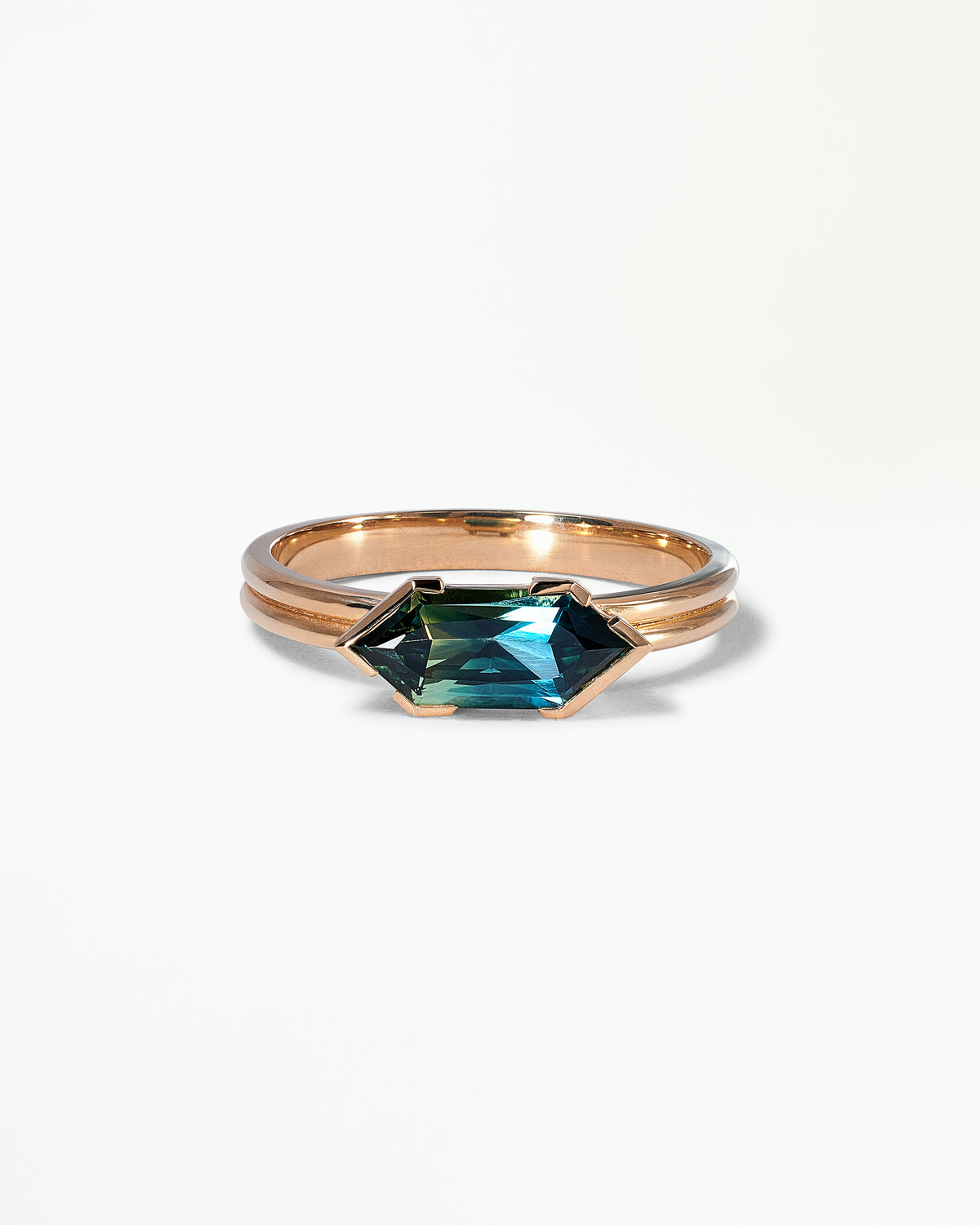 Hexagon Cut Sapphire Ridge Solitaire Ring