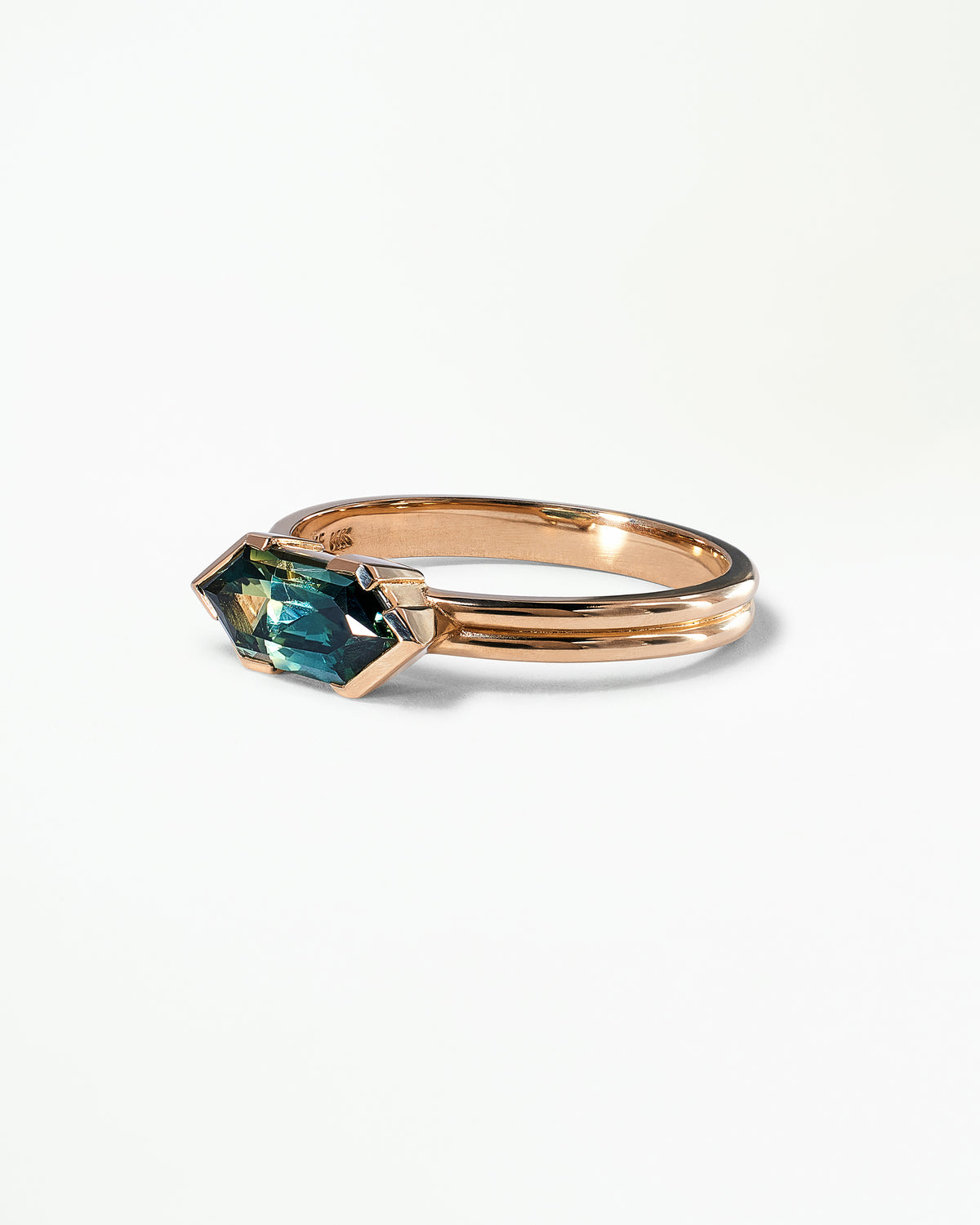 Hexagon Cut Sapphire Ridge Solitaire Ring