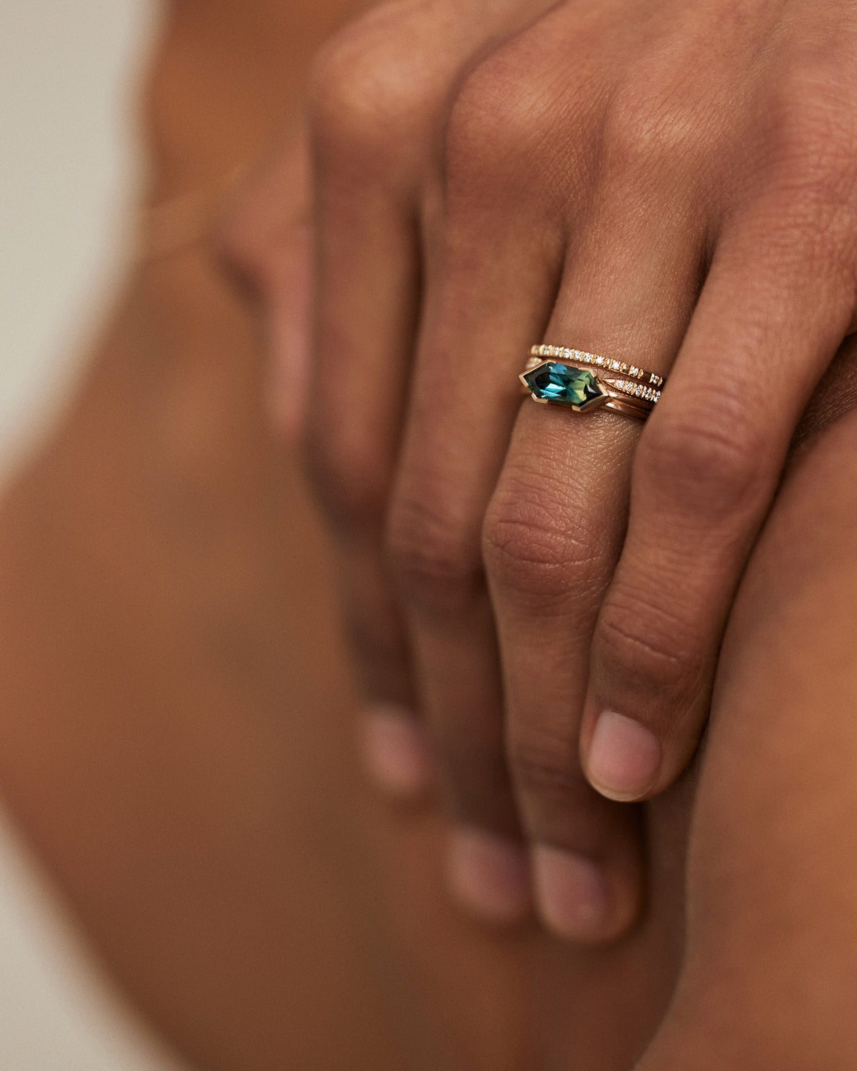 Hexagon Cut Sapphire Ridge Solitaire Ring