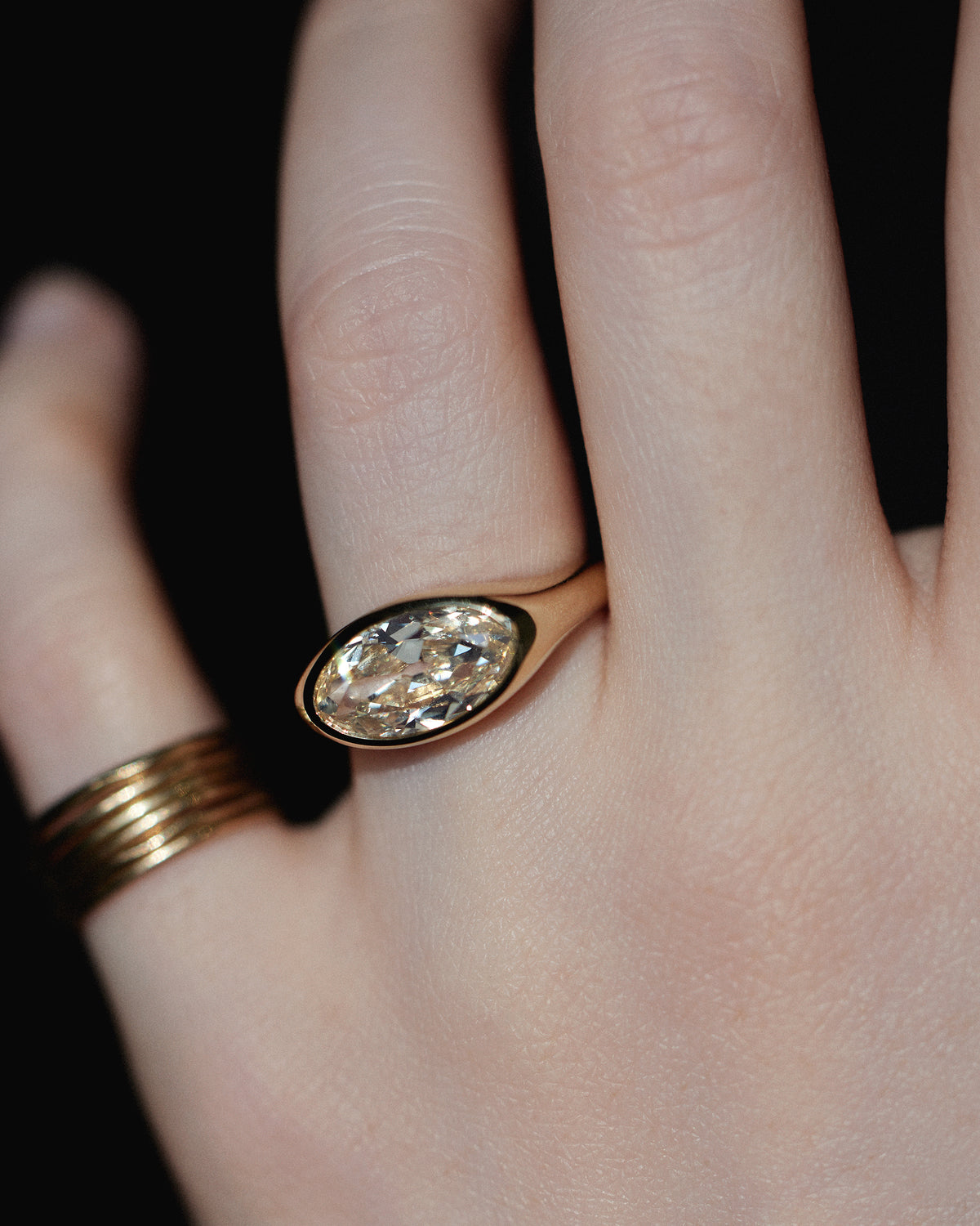 Moval Cut Diamond Soft Signet Ring No. 64