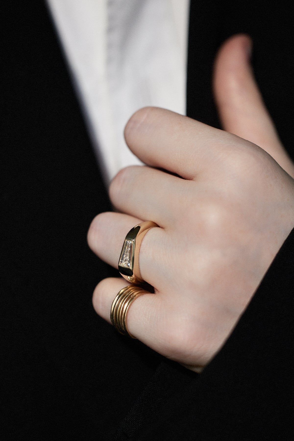 Tapered Baguette Cut Diamond Soft Signet Ring No. 65