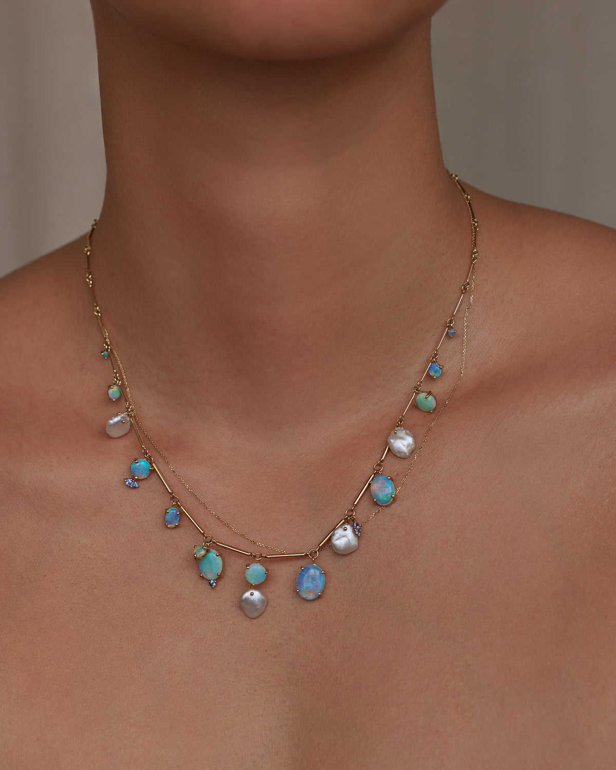 Opal and Pearl Token Necklace No. 3