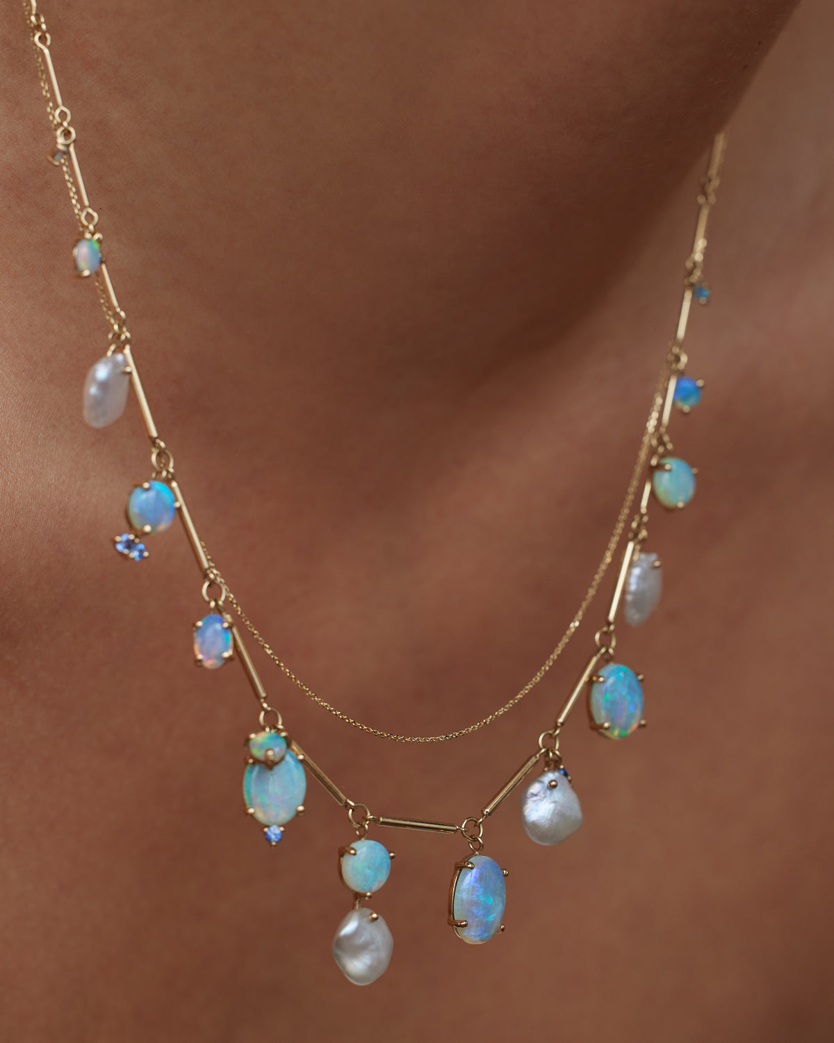 Opal and Pearl Token Necklace No. 3