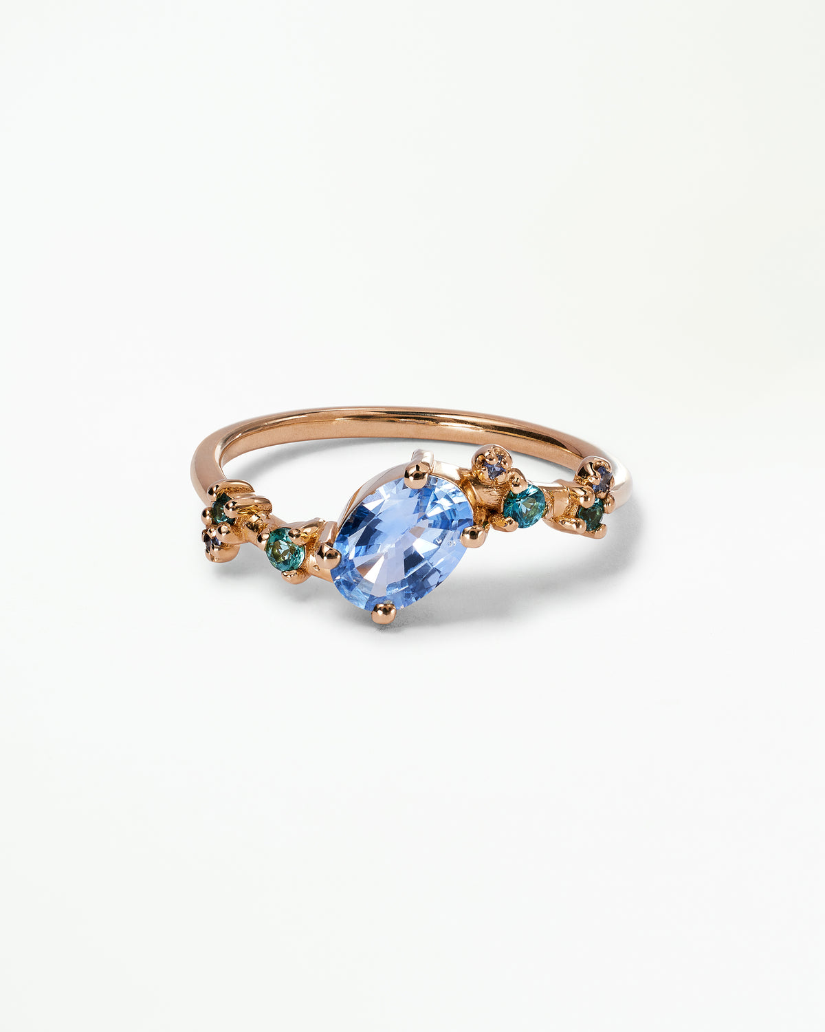 Oval Cut Sapphire and Tourmaline Organic Crossover Ring