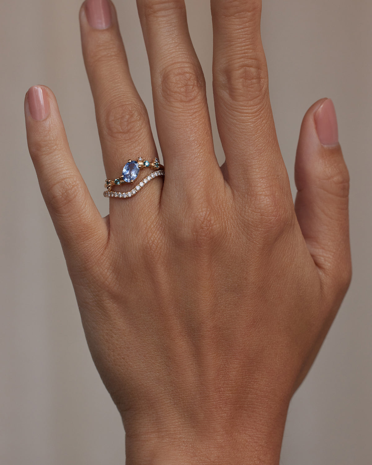 Oval Cut Sapphire and Tourmaline Organic Crossover Ring