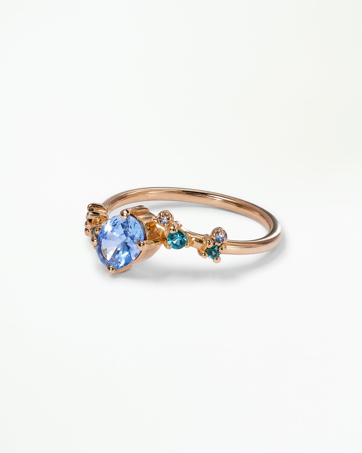 Oval Cut Sapphire and Tourmaline Organic Crossover Ring