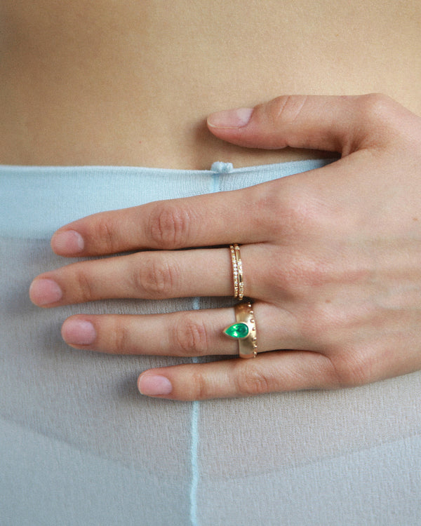 One of a Kind Pear Cut Emerald Dome Monolith Ring No. 8