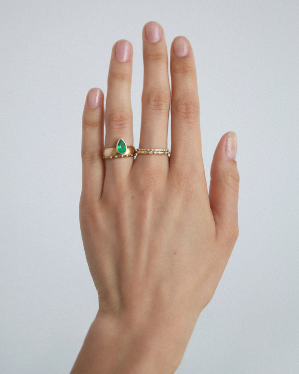 One of a Kind Pear Cut Emerald Dome Monolith Ring No. 8