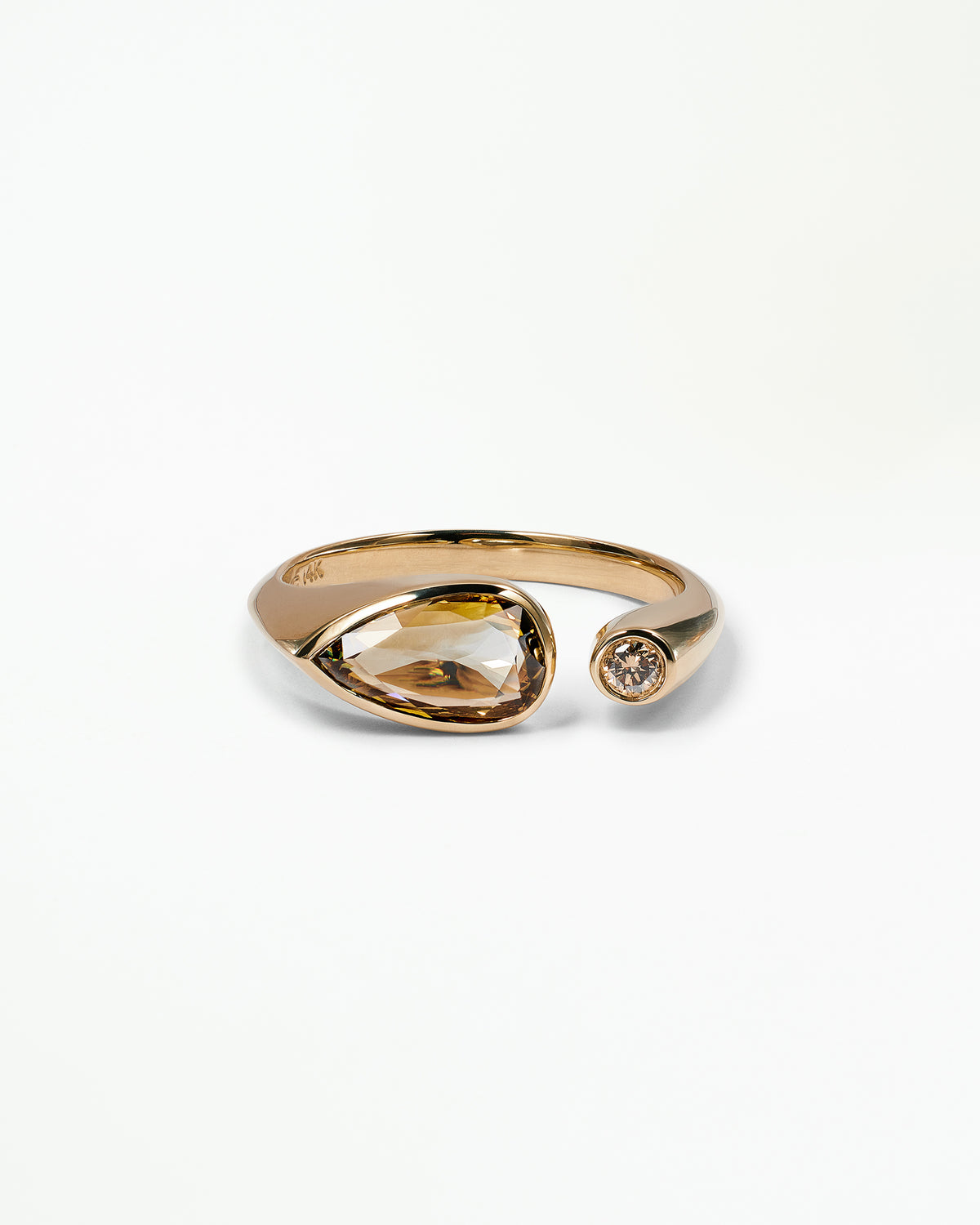 Pear and Round Cut Champagne Diamond Dyad Signet Ring No. 12
