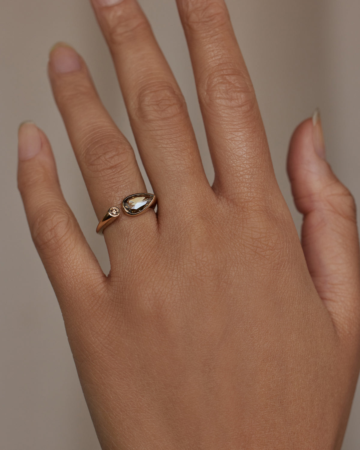 Pear and Round Cut Champagne Diamond Dyad Signet Ring No. 12