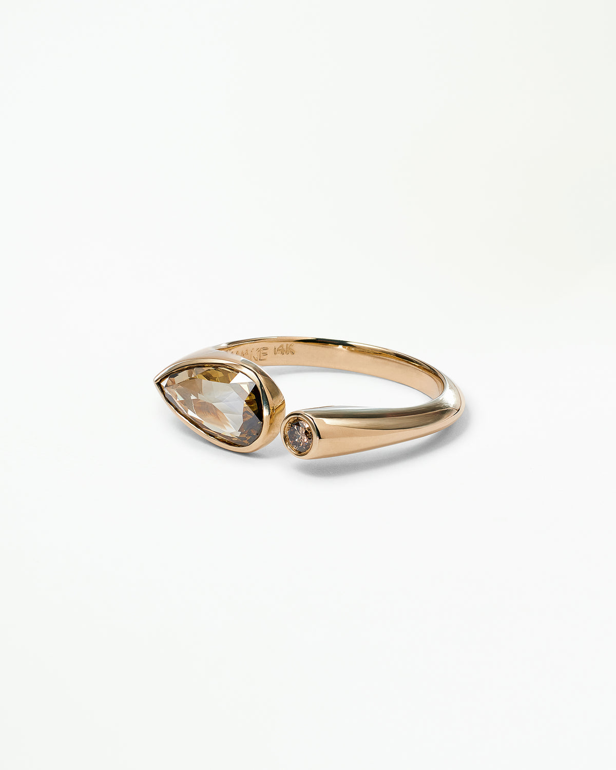 Pear and Round Cut Champagne Diamond Dyad Signet Ring No. 12