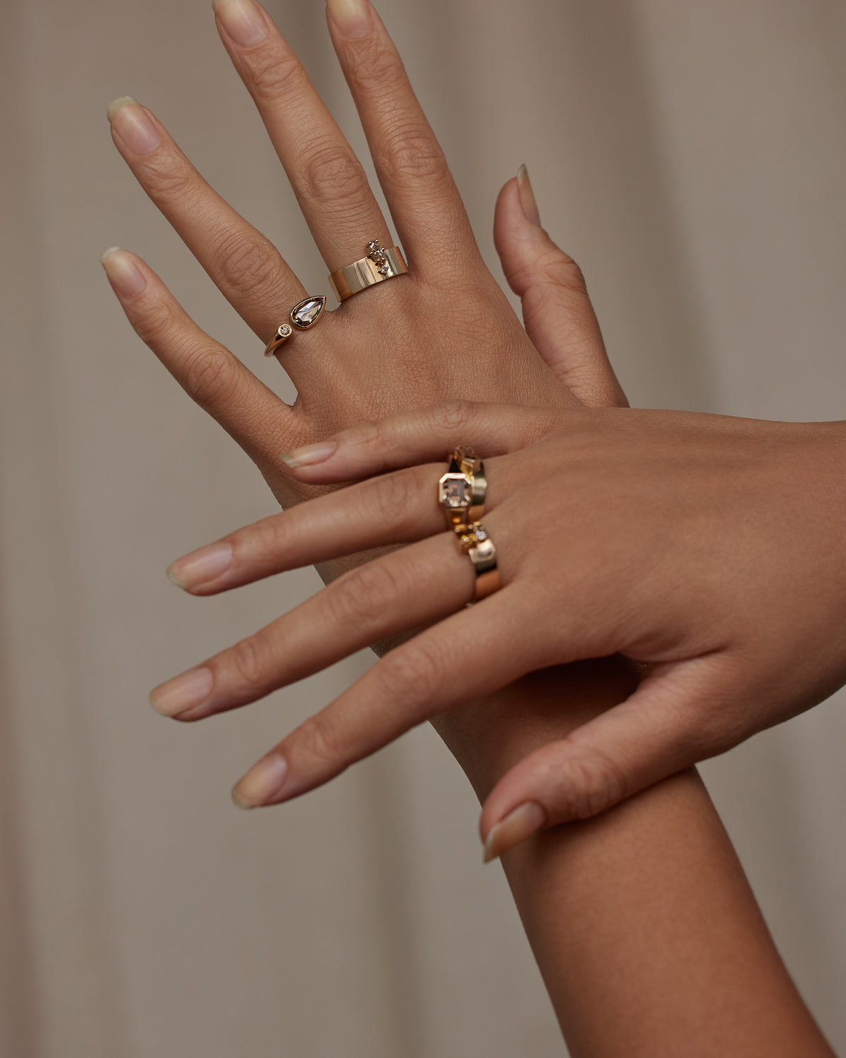 Pear and Round Cut Champagne Diamond Dyad Signet Ring No. 12