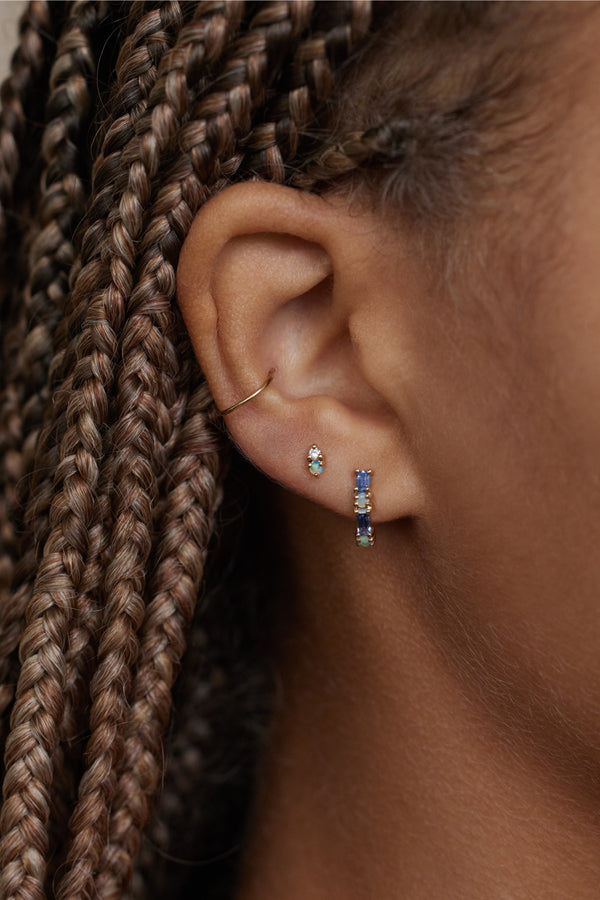 Sapphire and Opal Pillar Huggie Earring - Single