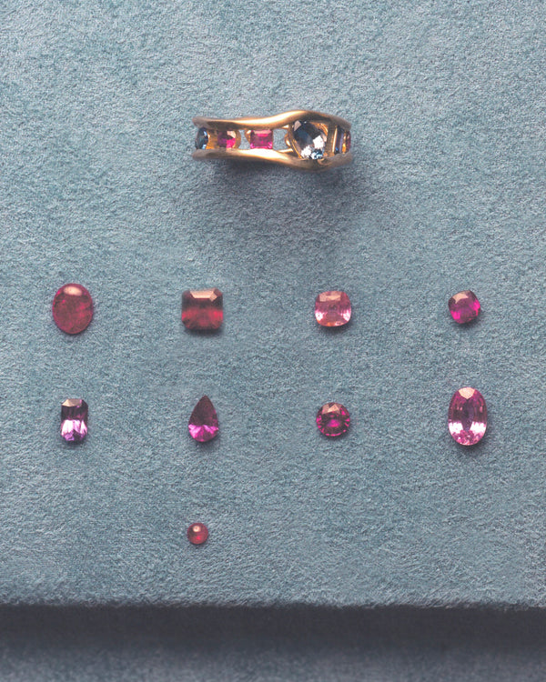 One of a Kind Sapphire and Ruby Float Ring No. 1