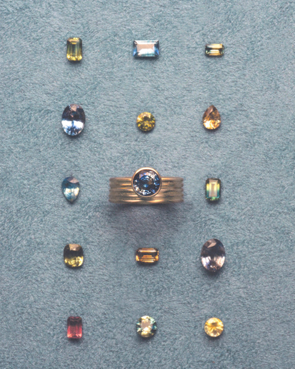 One of a Kind Round Cut Sapphire Ridge Ring Set No. 10