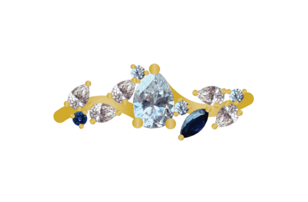 Custom Pear Cut Diamond & Sapphire Organic Crossover Ring