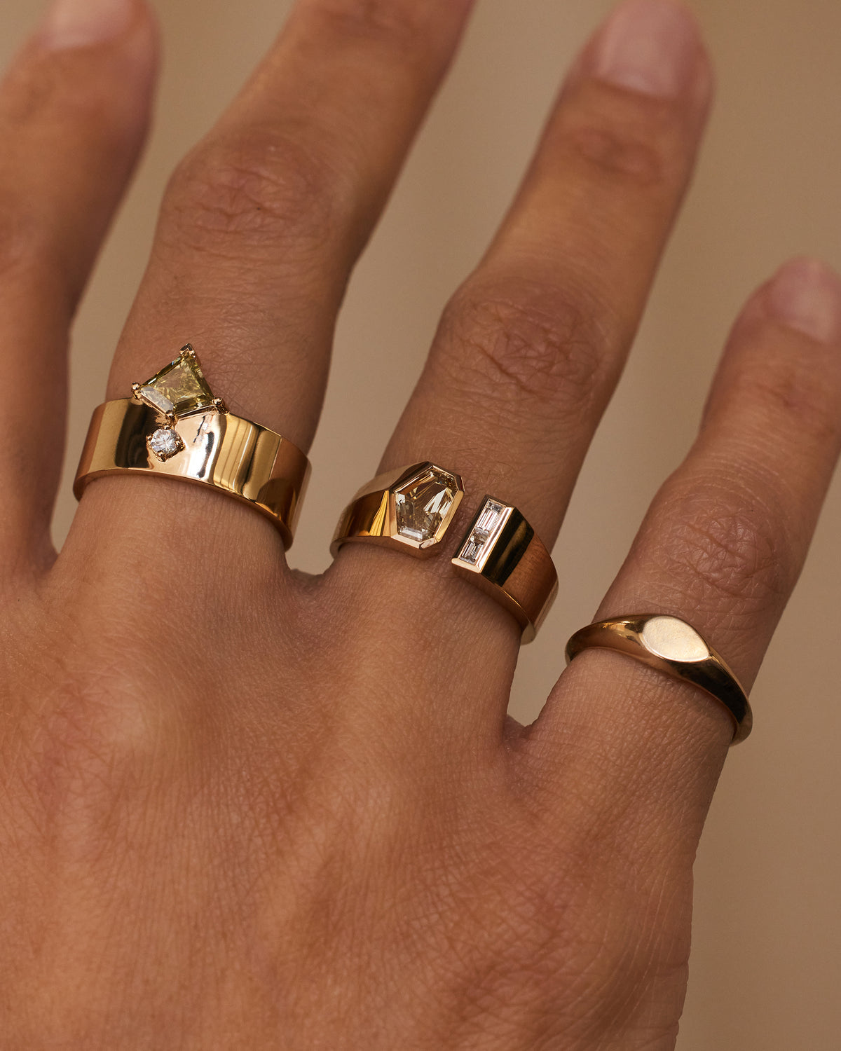 Shield Step Cut Diamond Dyad Signet Ring No. 10