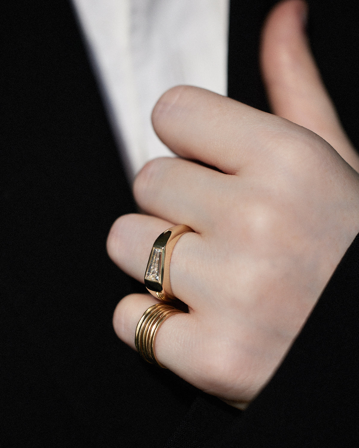 Tapered Baguette Cut Diamond Soft Signet Ring No. 65