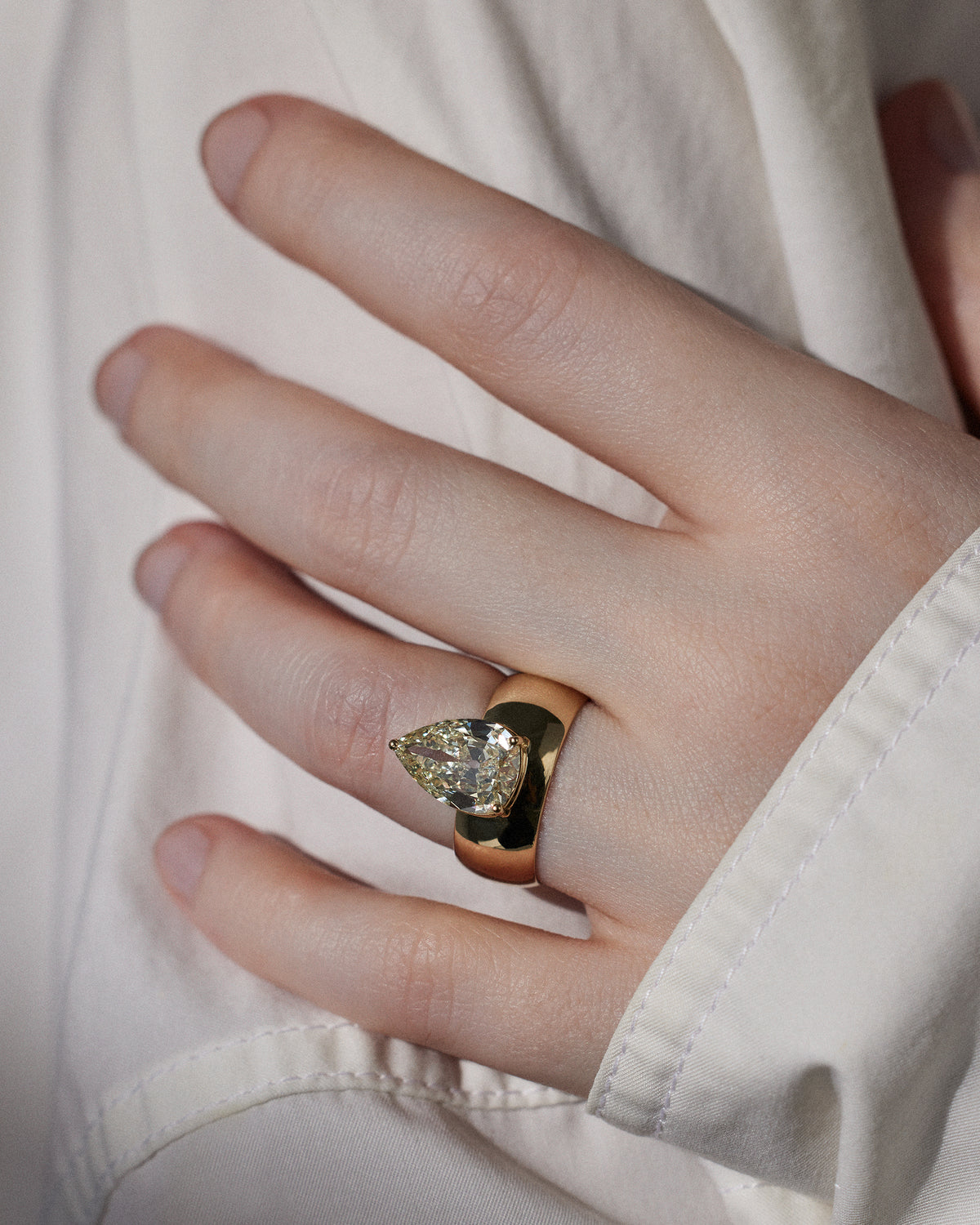 Vintage Pear Cut Diamond Dome Monolith Ring No. 44