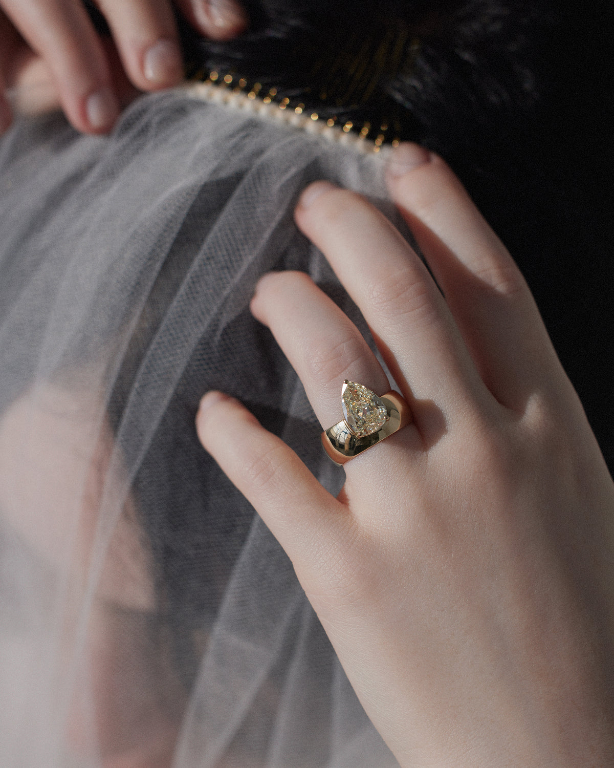 Vintage Pear Cut Diamond Dome Monolith Ring No. 44