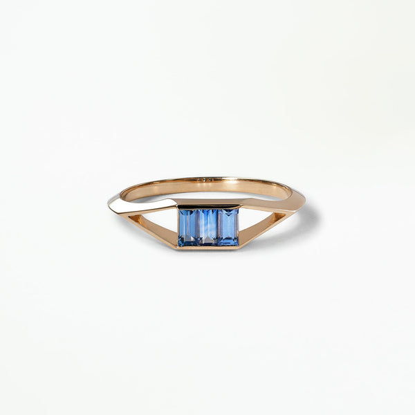 Baguette Cut Blue Sapphire Frame Ring