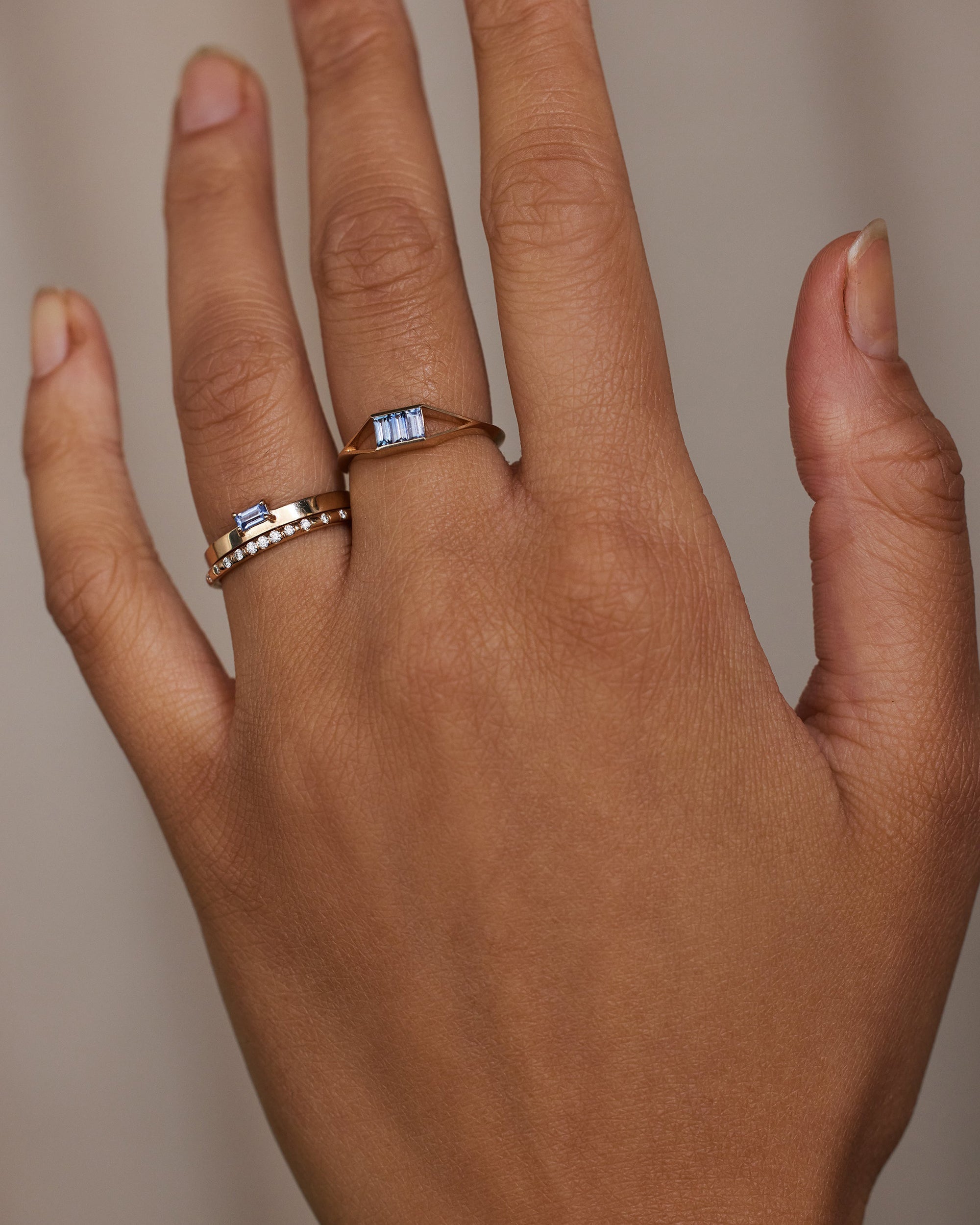 Baguette Cut Blue Sapphire Frame Ring