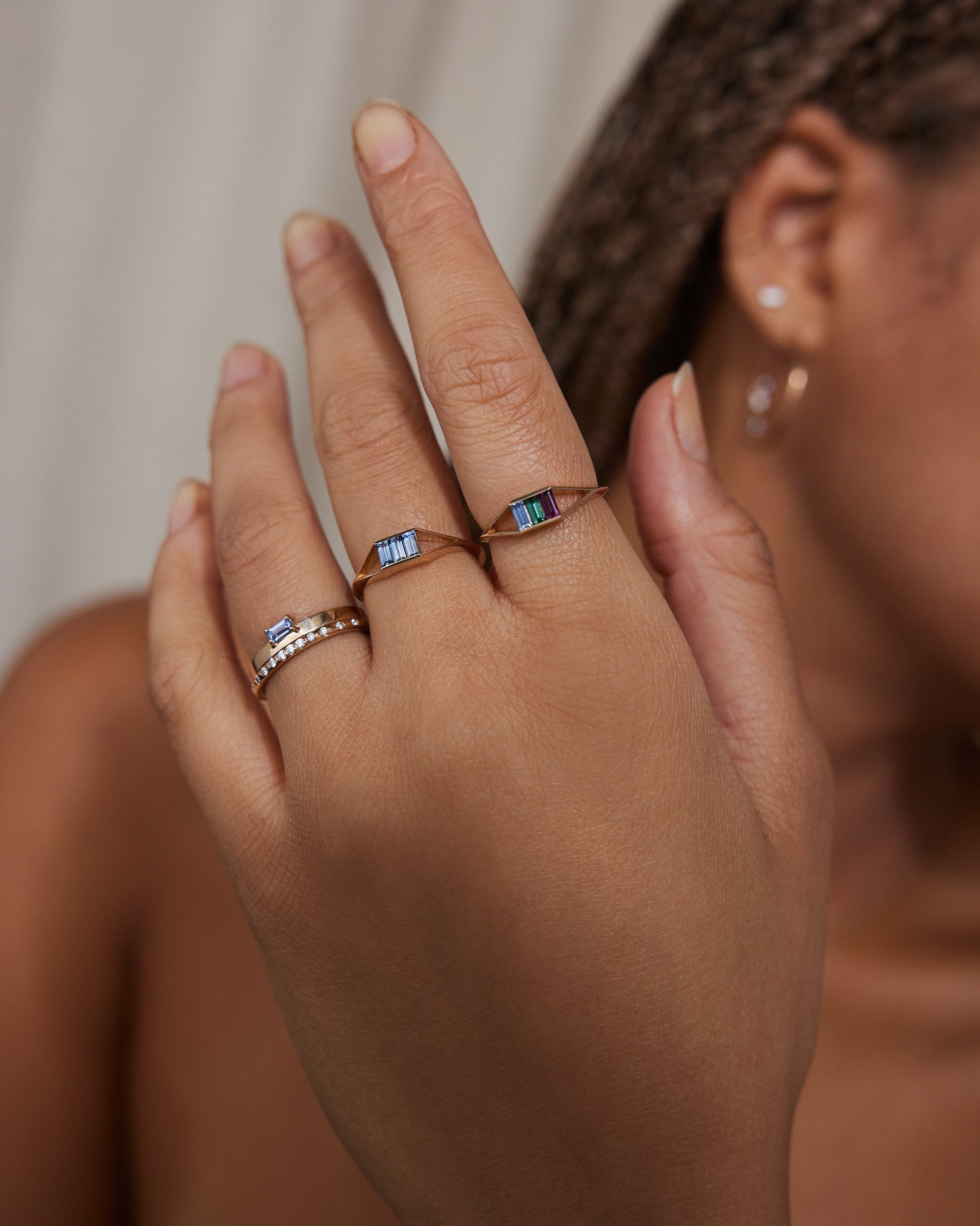 Baguette Cut Blue Sapphire Frame Ring