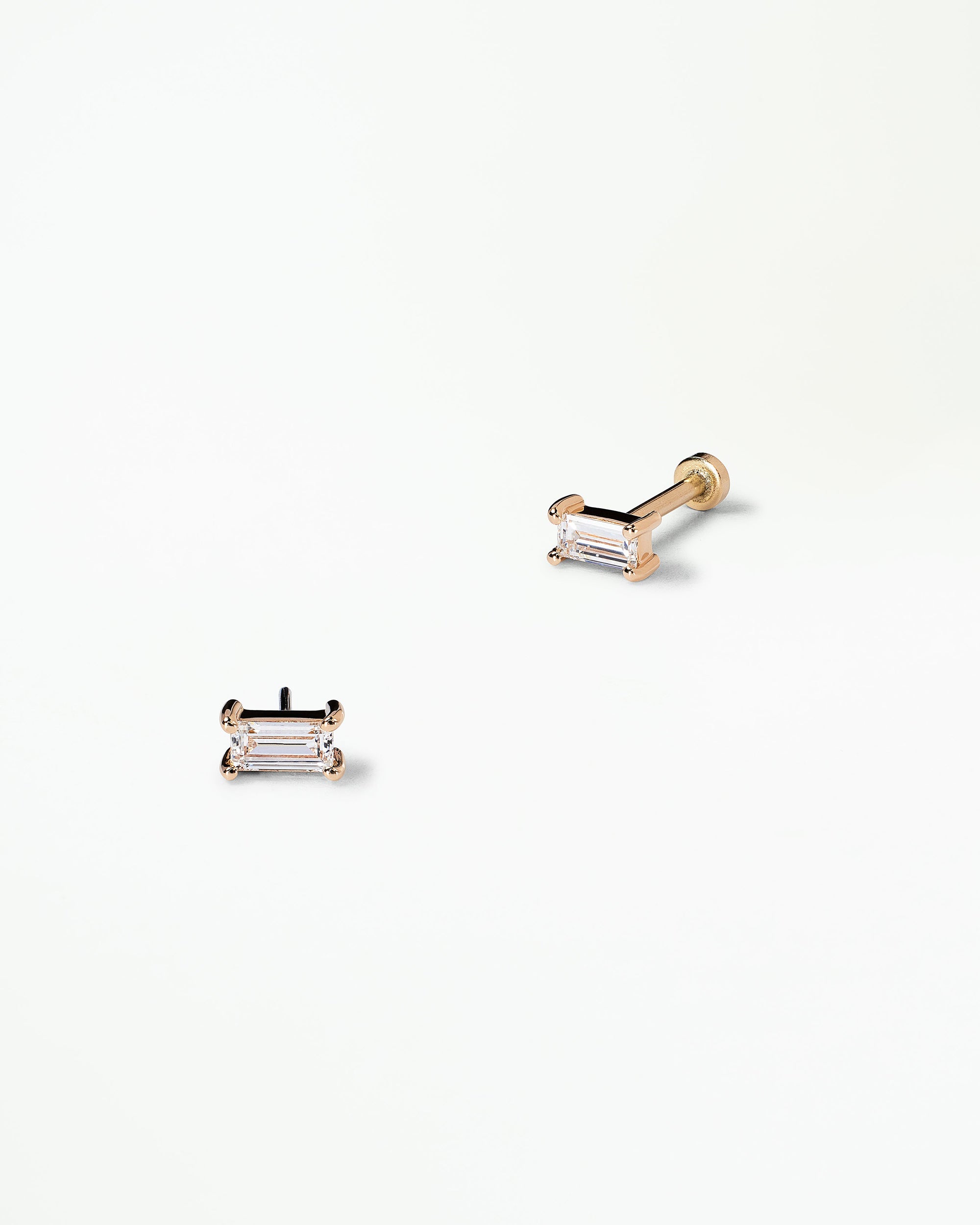 Baguette Cut Diamond Stud Flat Back Earring