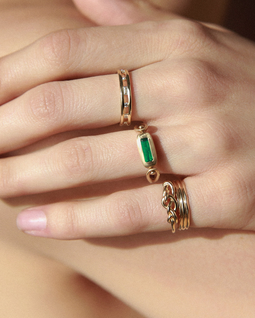 One of a Kind Elongated Emerald Tempo Ring No. 3