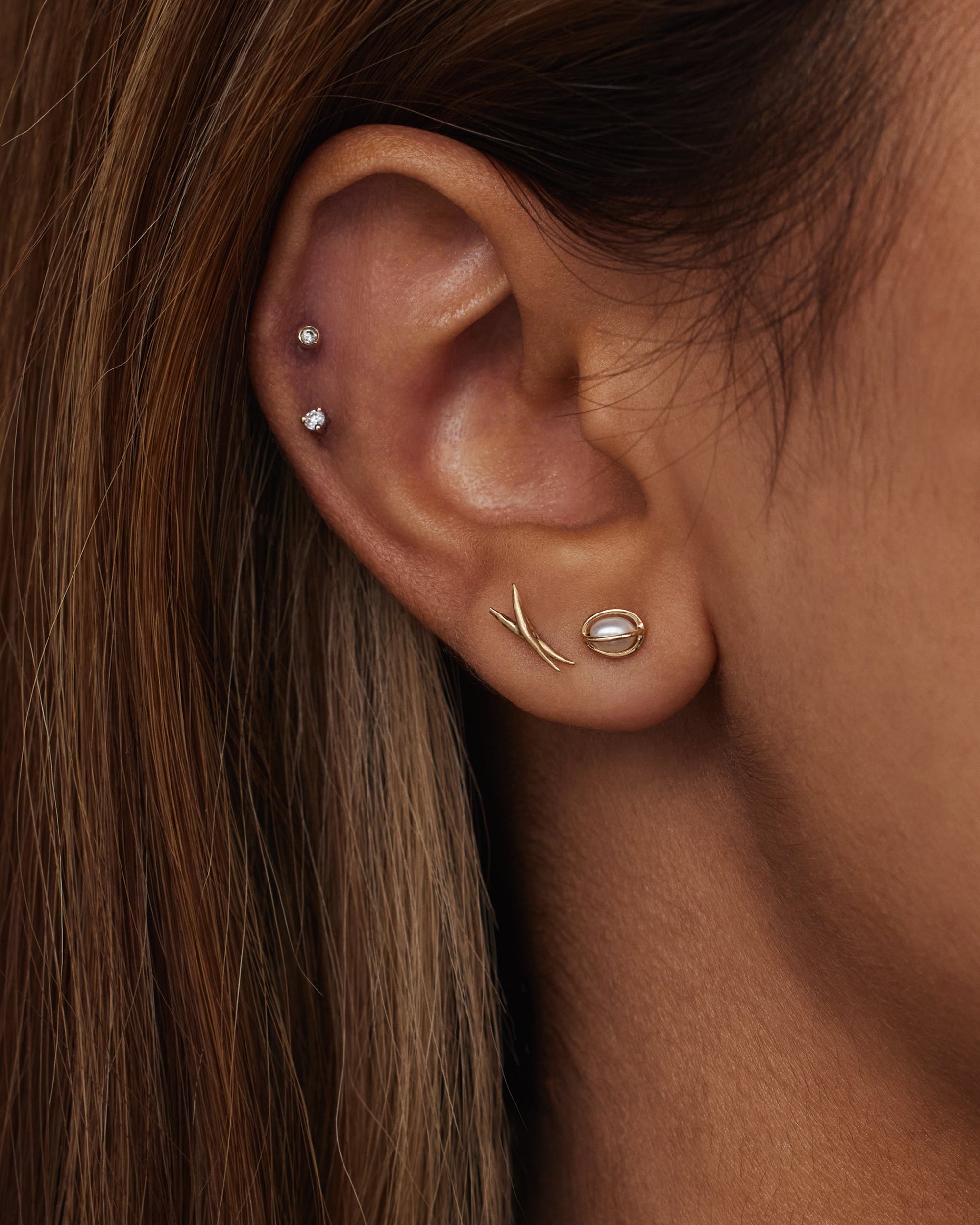 Caged Pearl Stud Earring