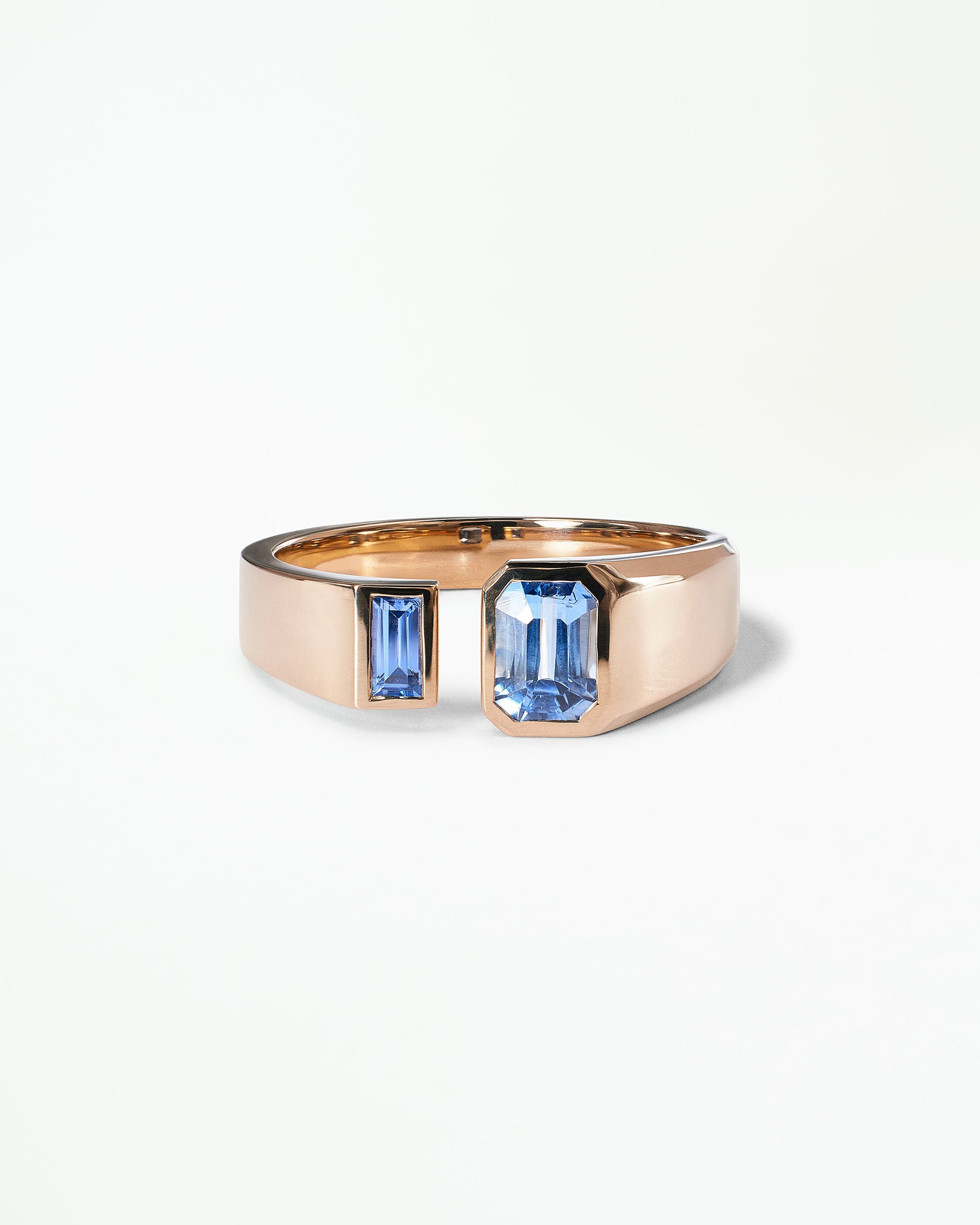Emerald and Baguette Cut Blue Sapphire Dyad Ring