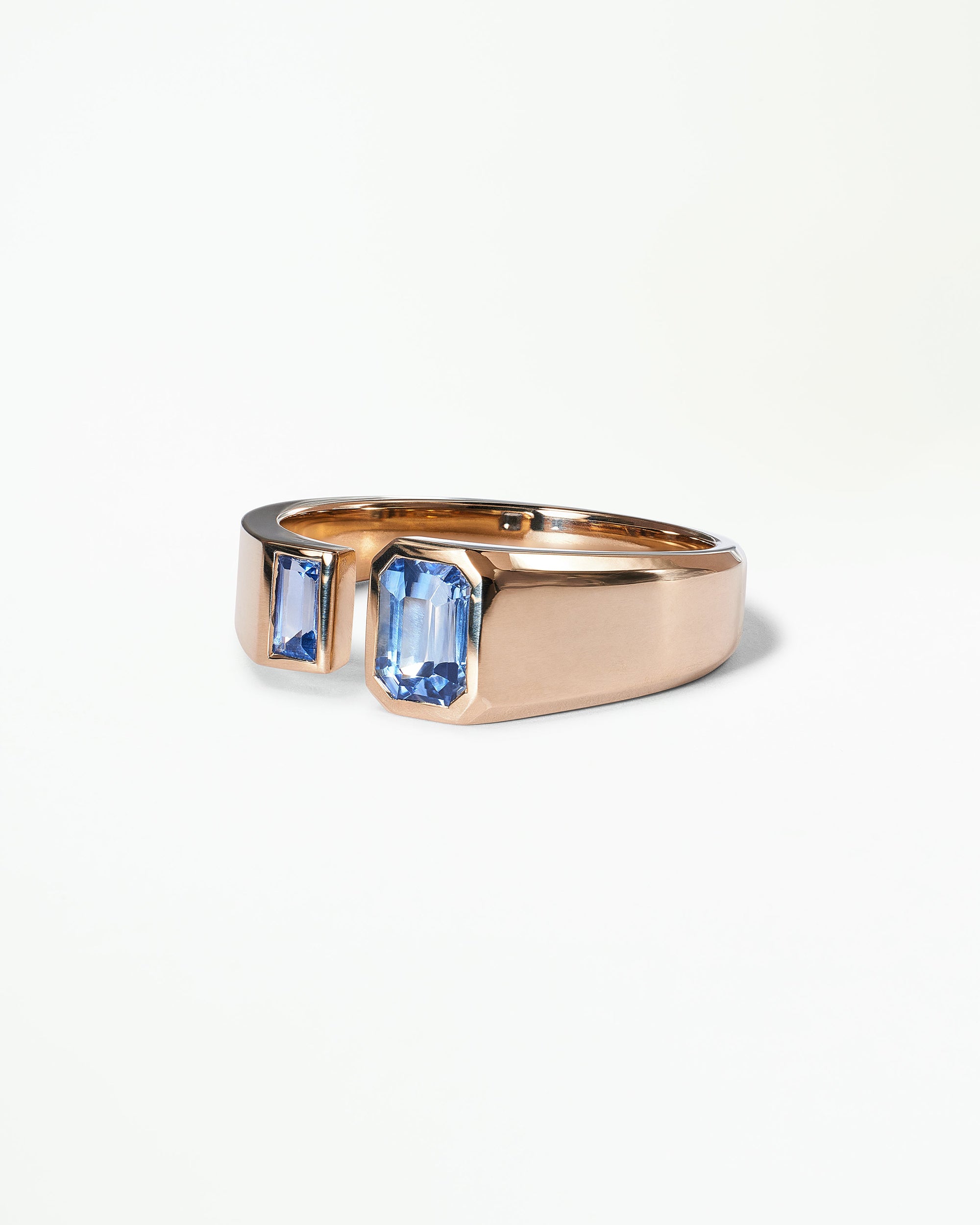Emerald and Baguette Cut Blue Sapphire Dyad Ring