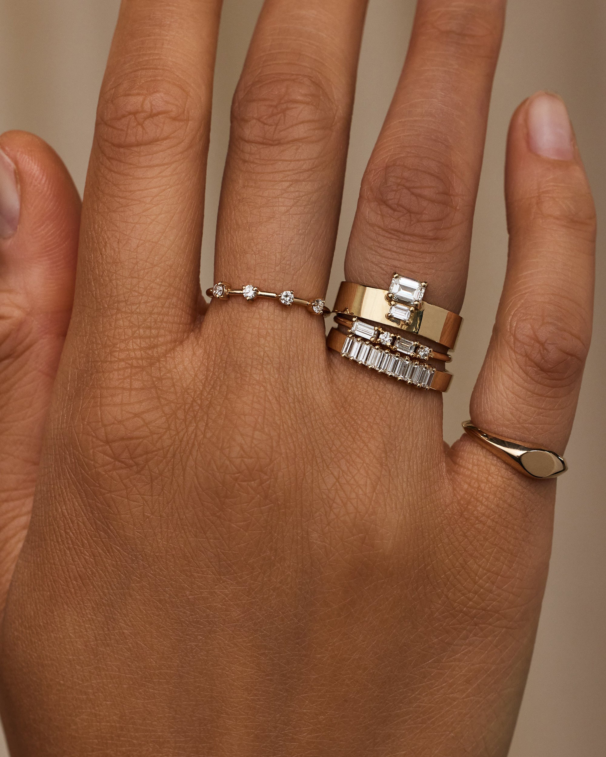Emerald and Baguette Cut Diamond Bricolage Ring