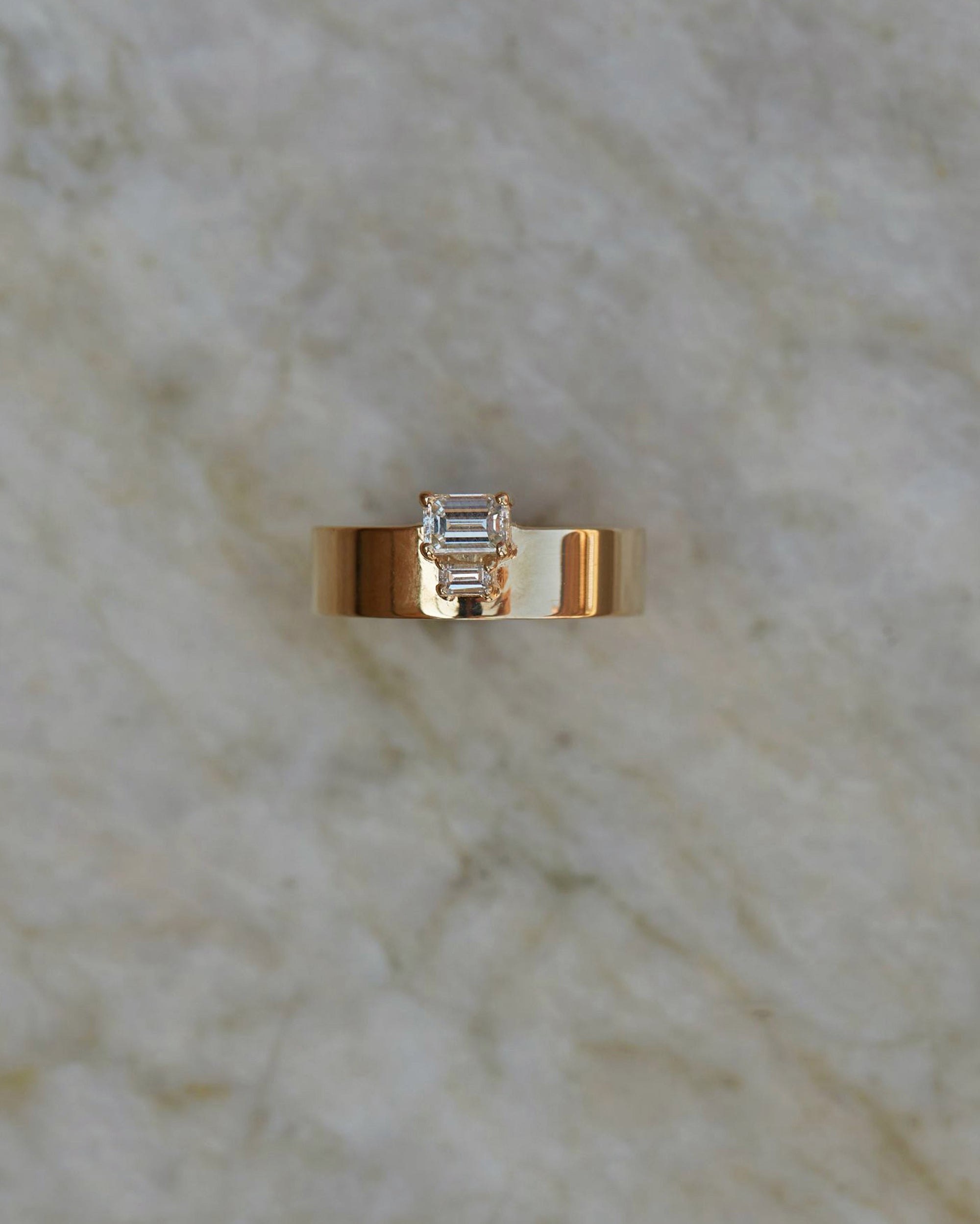 Emerald and Baguette Cut Diamond Bricolage Ring