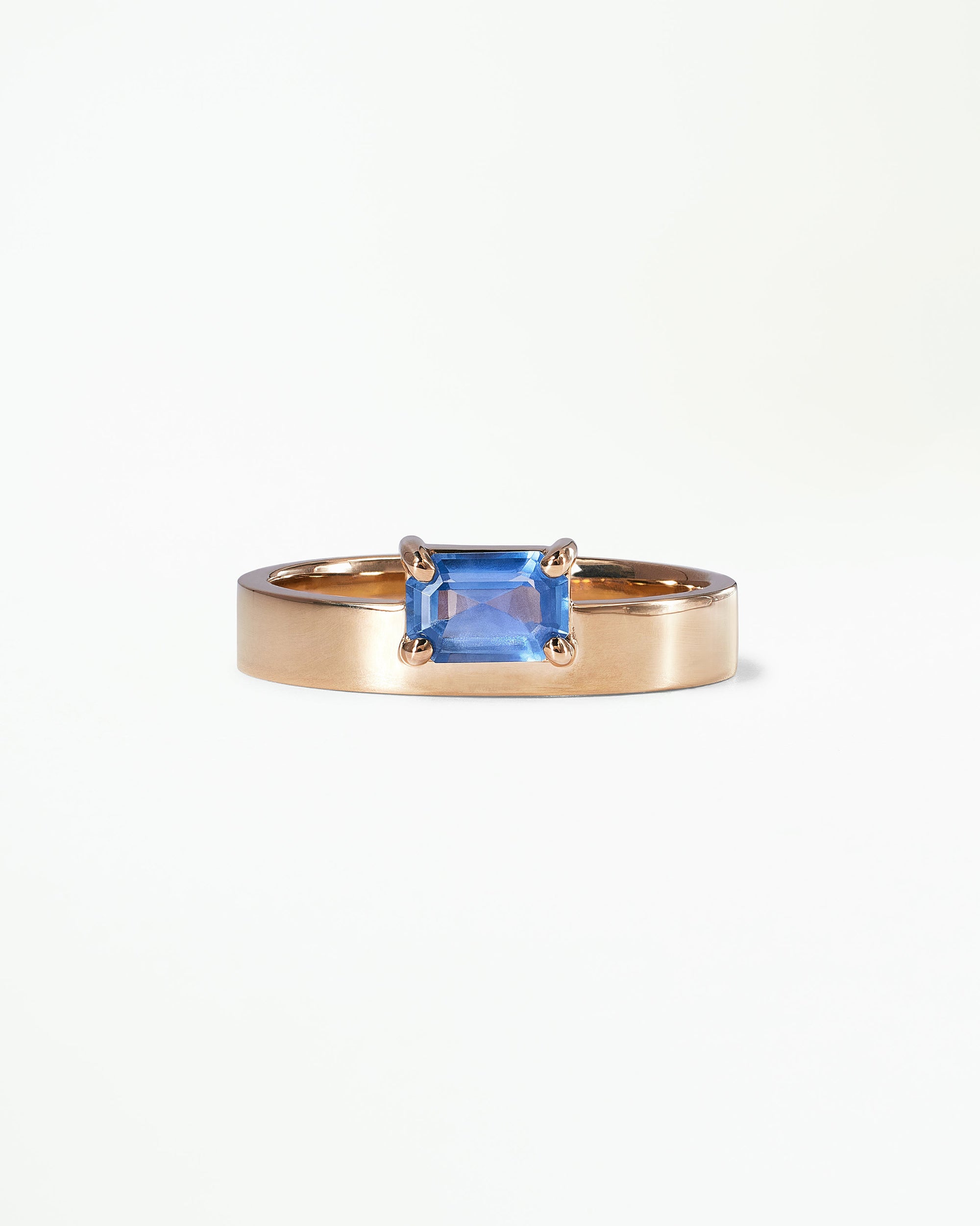 Emerald Cut Blue Sapphire Monolith Ring