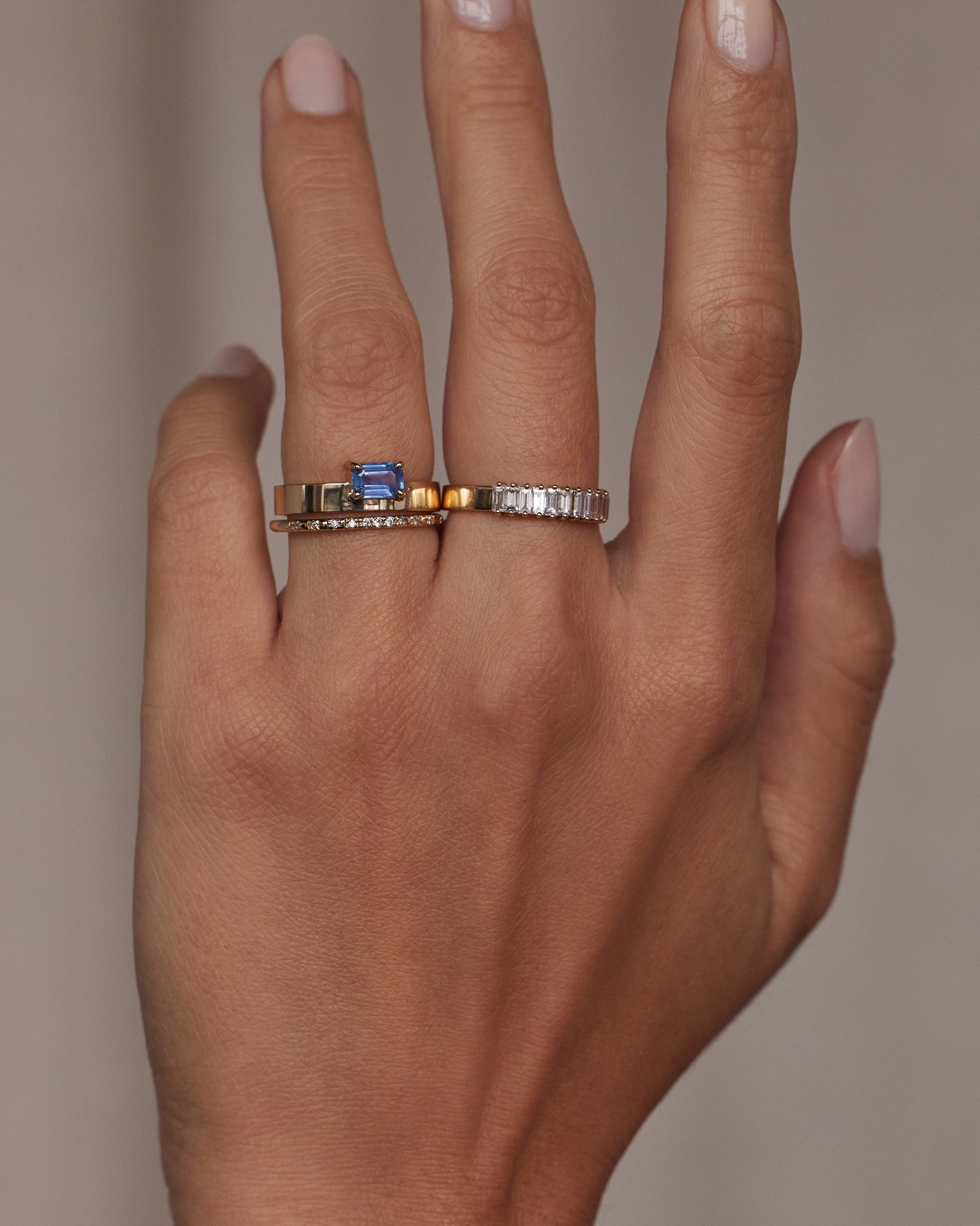 Emerald Cut Blue Sapphire Monolith Ring