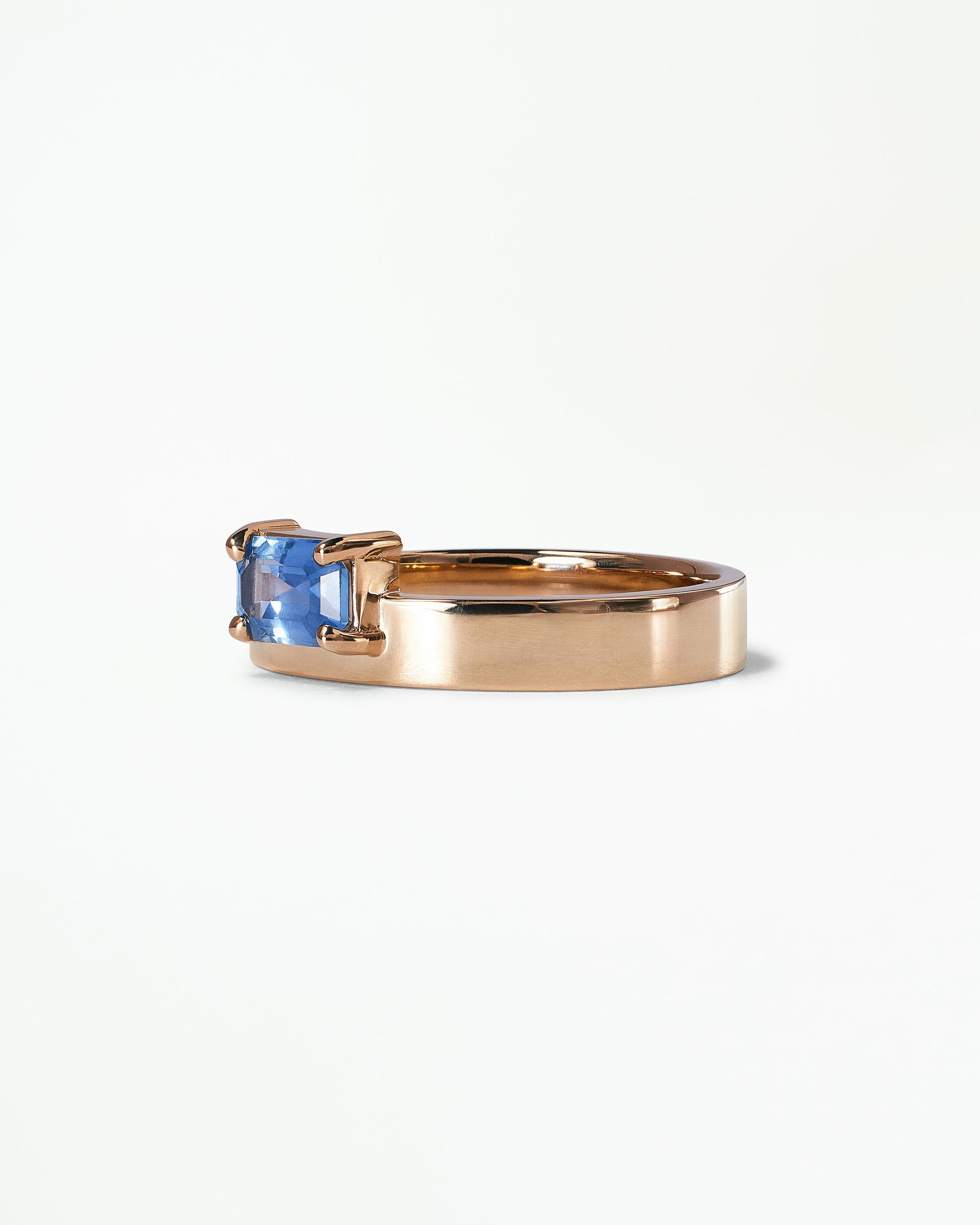 Emerald Cut Blue Sapphire Monolith Ring