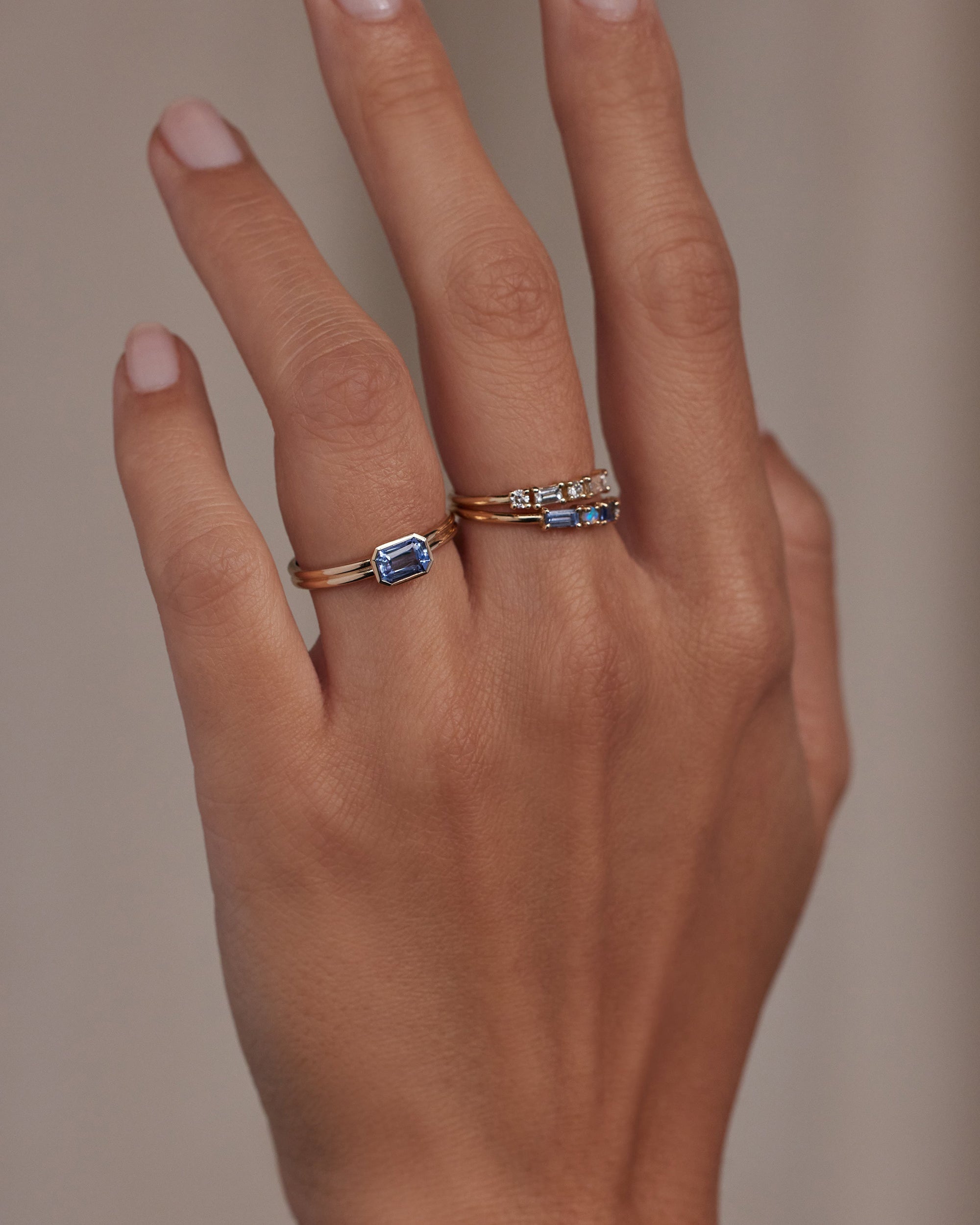 Emerald Cut Blue Sapphire Ridge Solitaire Ring