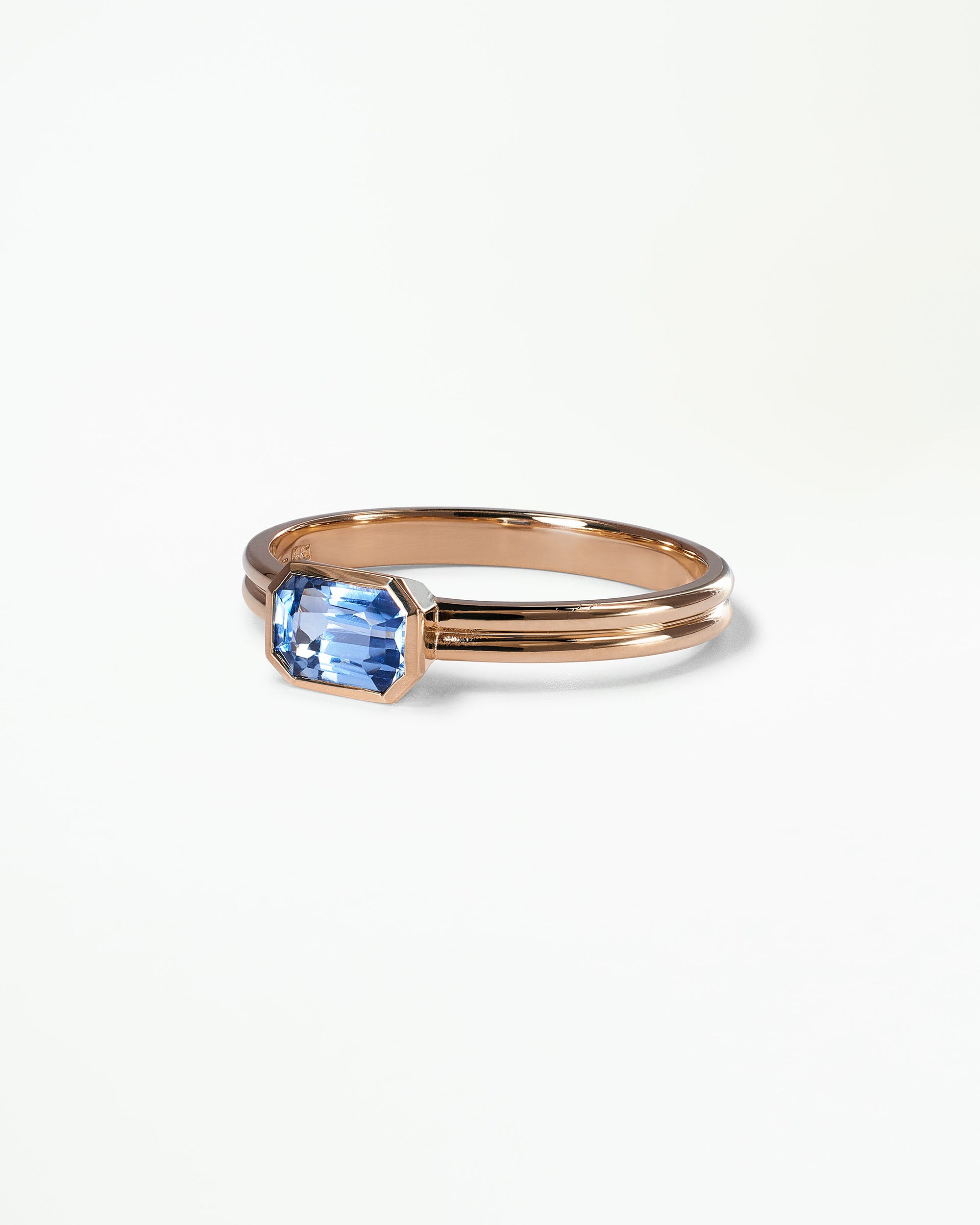 Emerald Cut Blue Sapphire Ridge Solitaire Ring