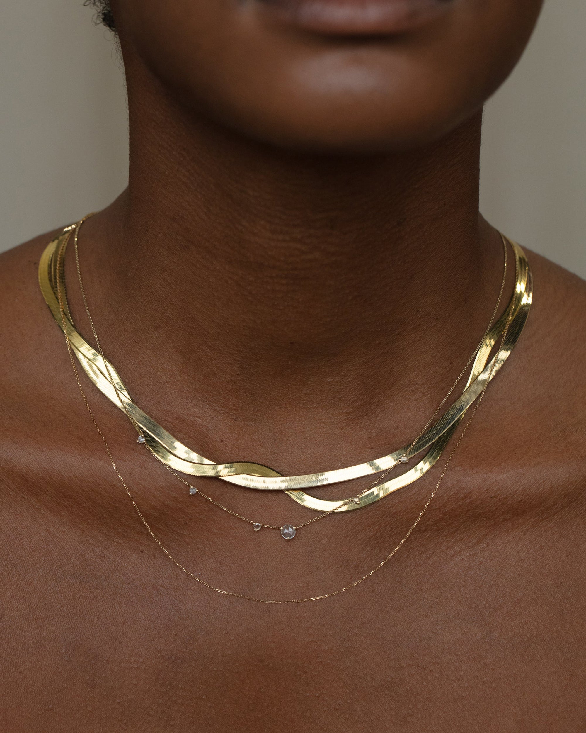 Gold Herringbone Rhodes Necklace