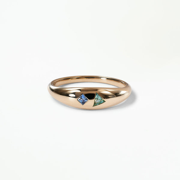 Green Beryl and Sapphire Lagoon Dome Ring
