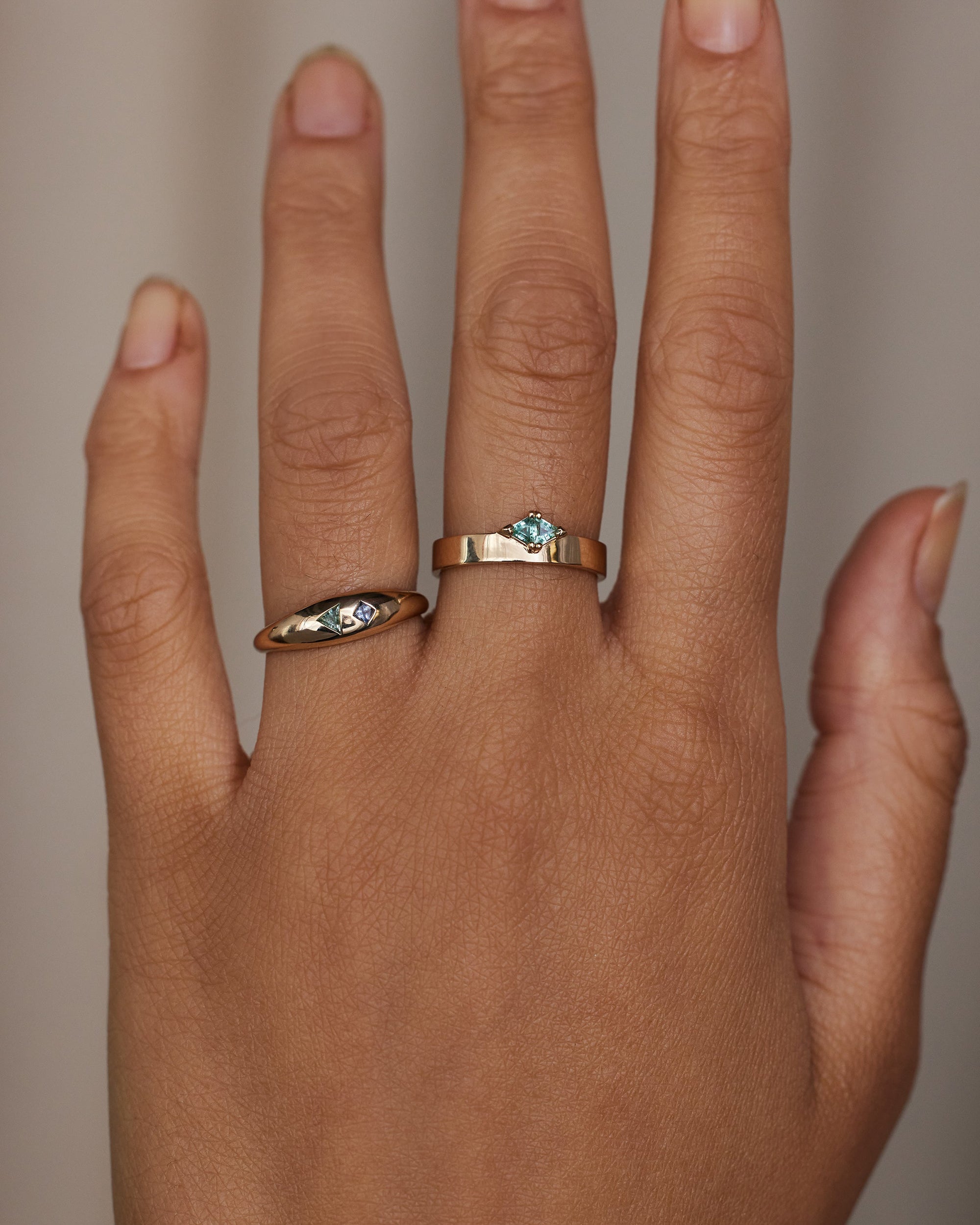 Green Beryl and Sapphire Lagoon Dome Ring