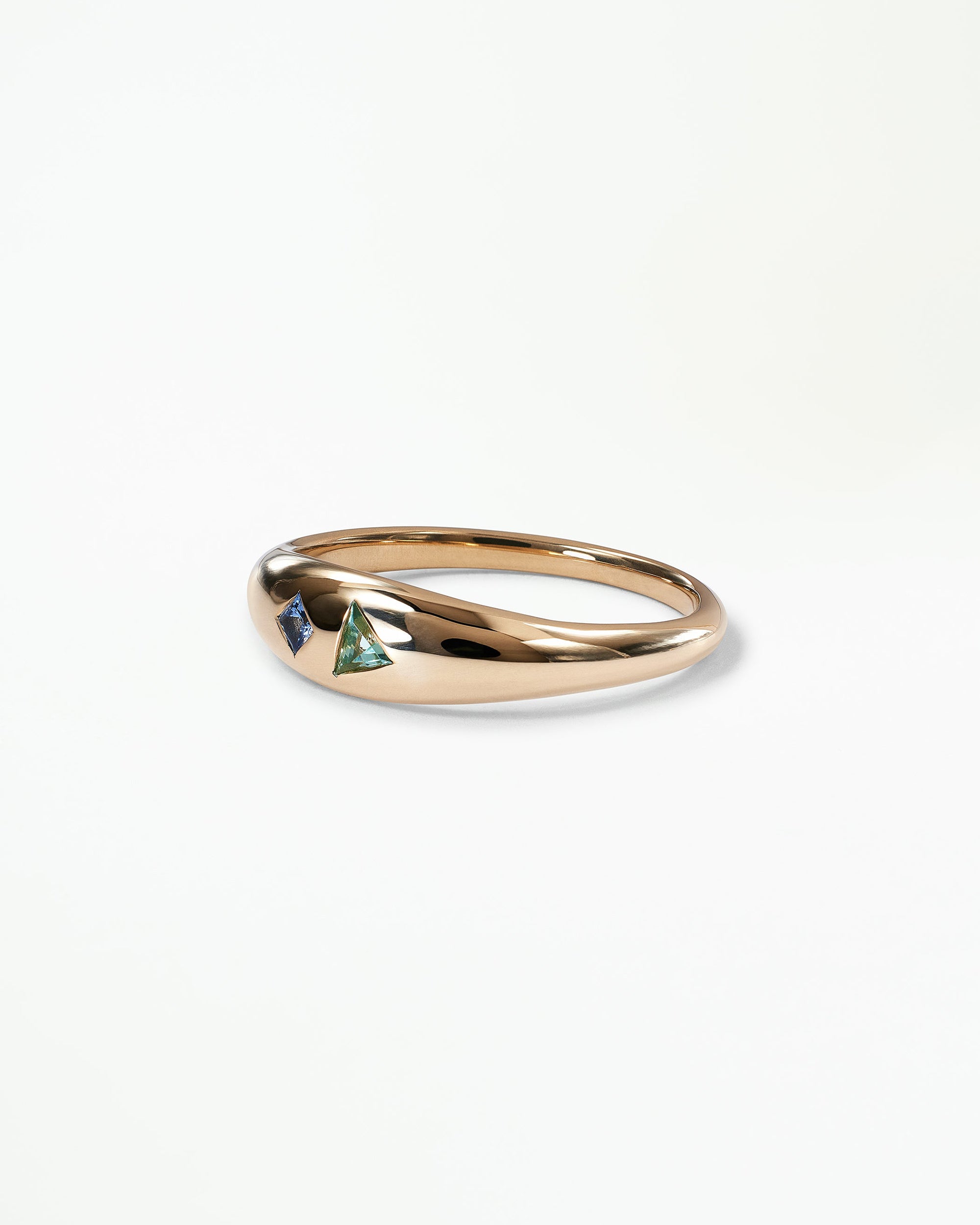 Green Beryl and Sapphire Lagoon Dome Ring