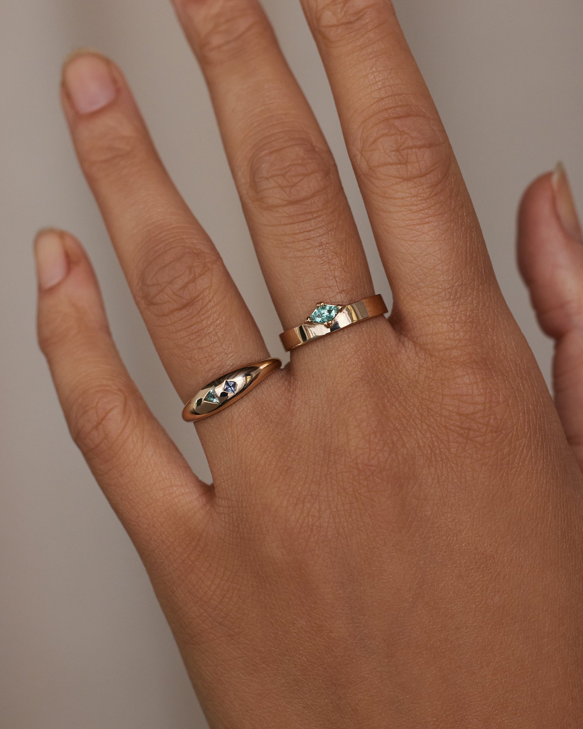 Green Beryl and Sapphire Lagoon Dome Ring